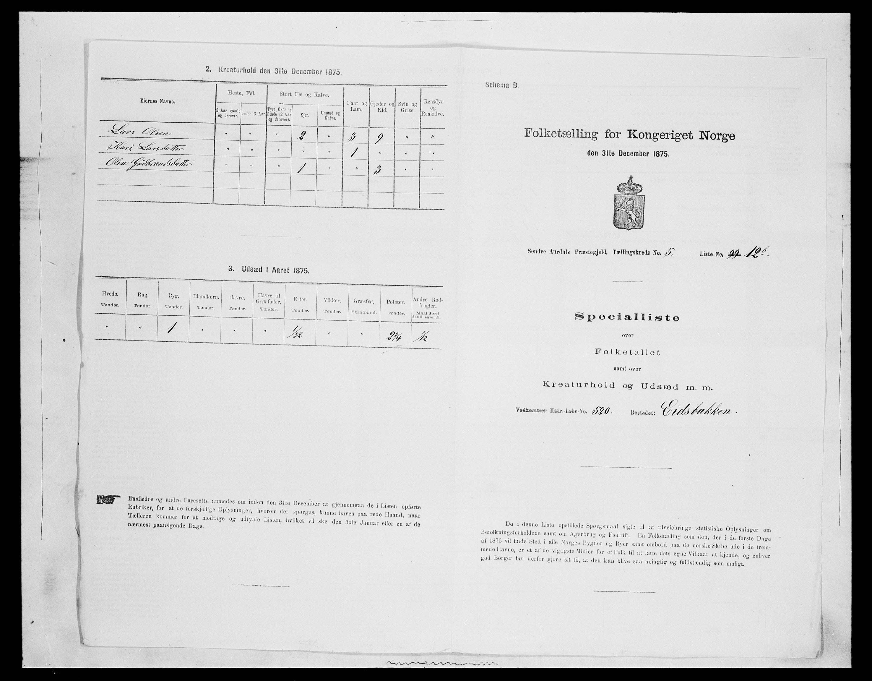 SAH, Folketelling 1875 for 0540P Sør-Aurdal prestegjeld, 1875, s. 941