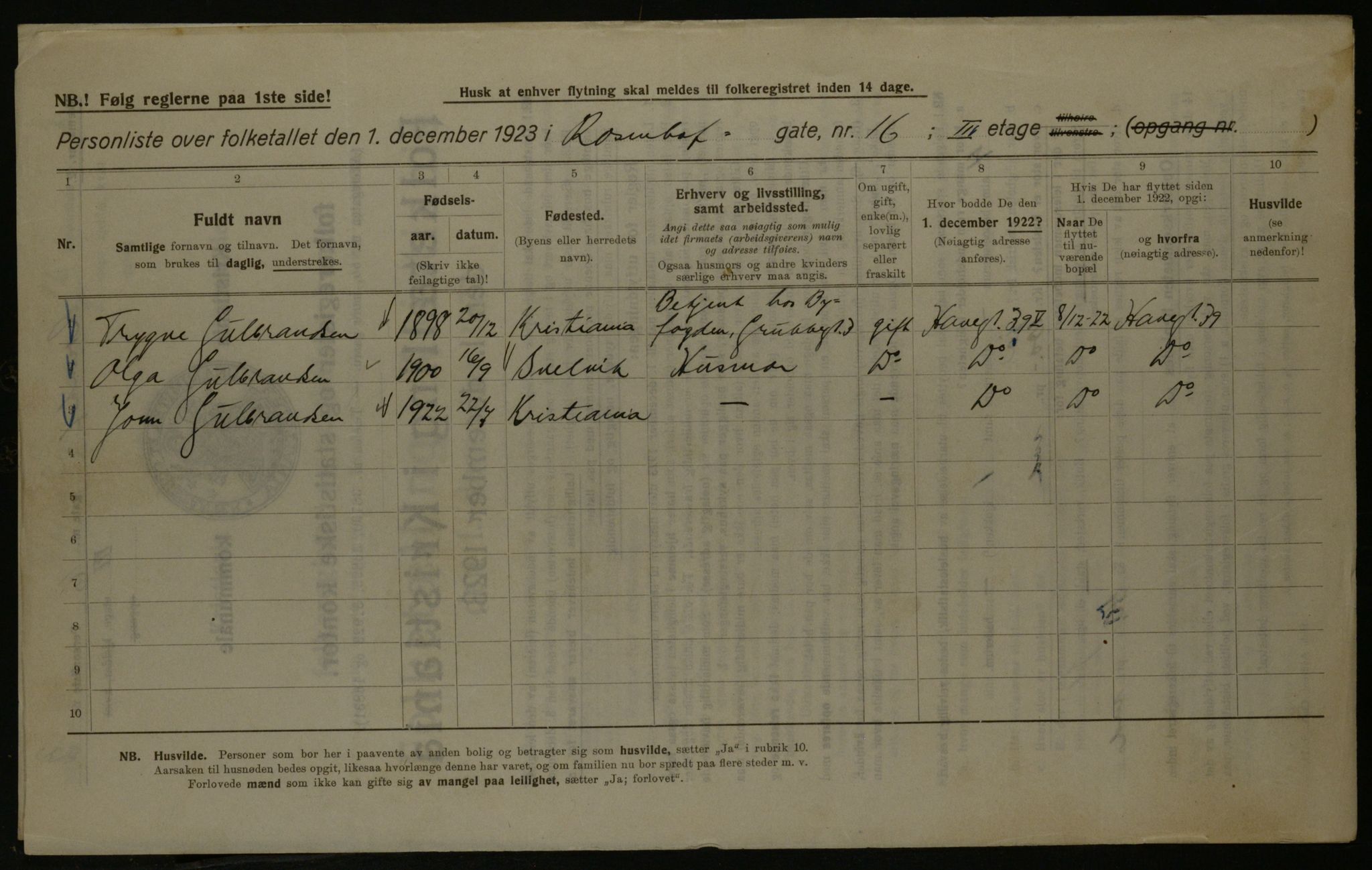 OBA, Kommunal folketelling 1.12.1923 for Kristiania, 1923, s. 92635