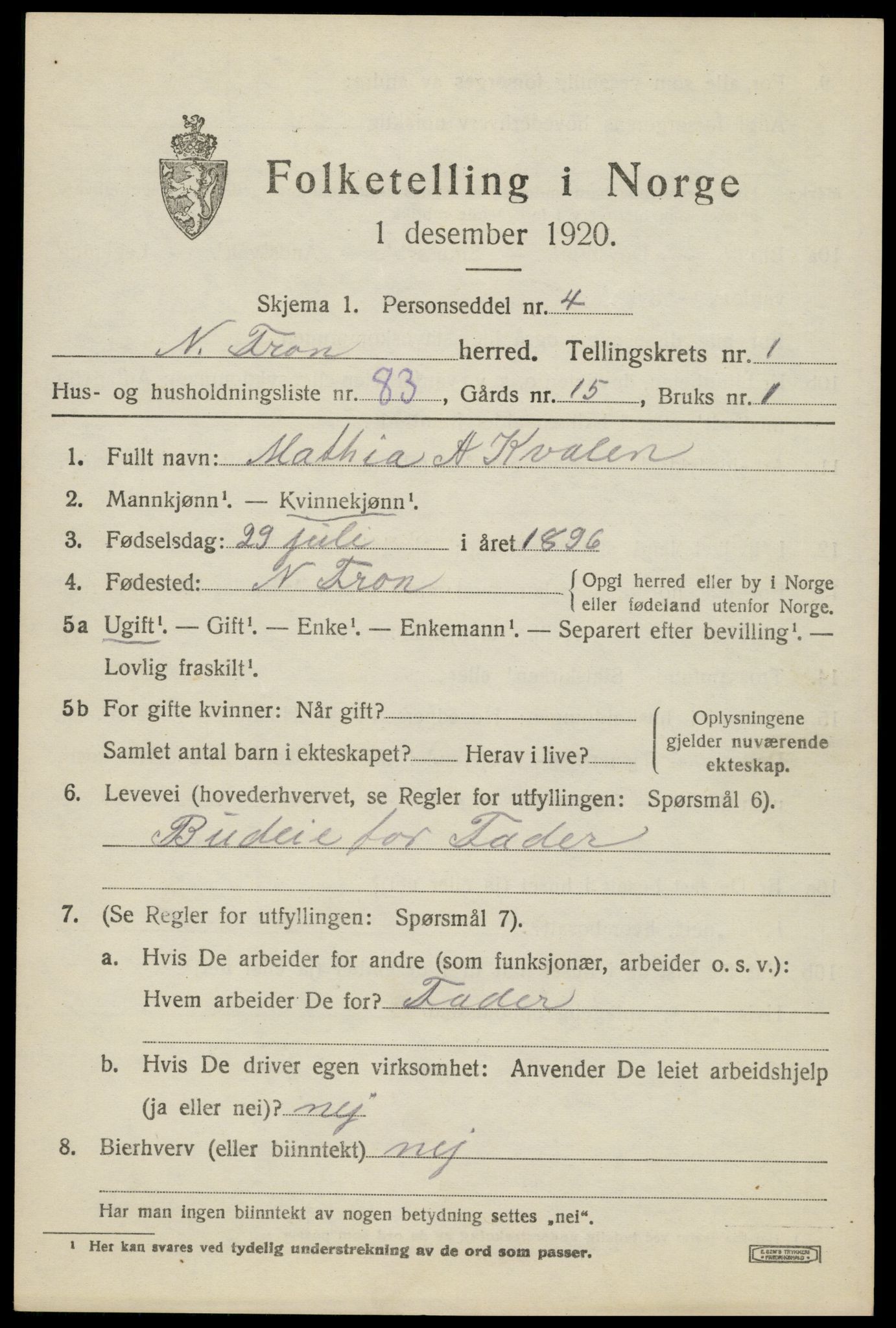 SAH, Folketelling 1920 for 0518 Nord-Fron herred, 1920, s. 2660