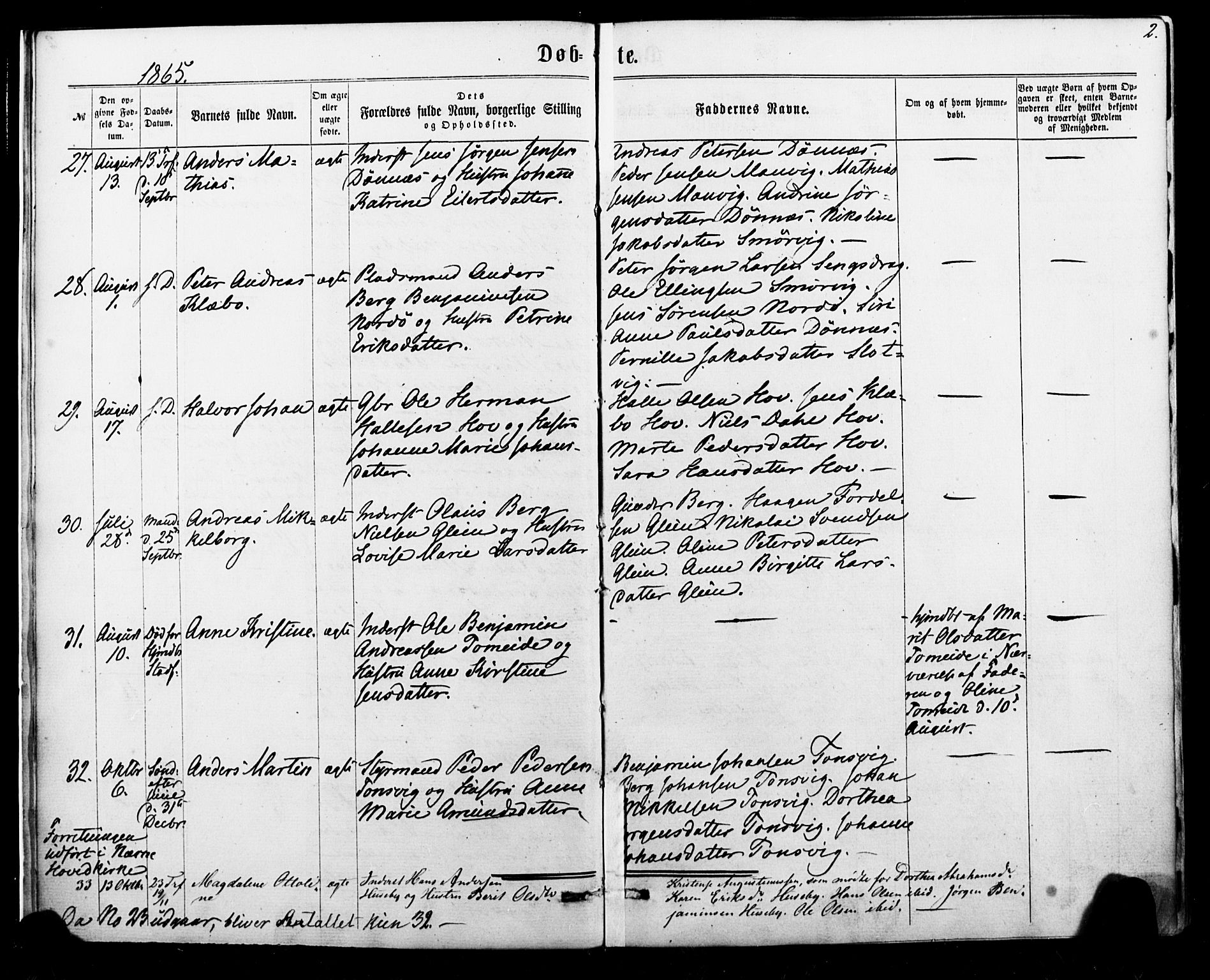 Ministerialprotokoller, klokkerbøker og fødselsregistre - Nordland, AV/SAT-A-1459/835/L0524: Ministerialbok nr. 835A02, 1865-1880, s. 2