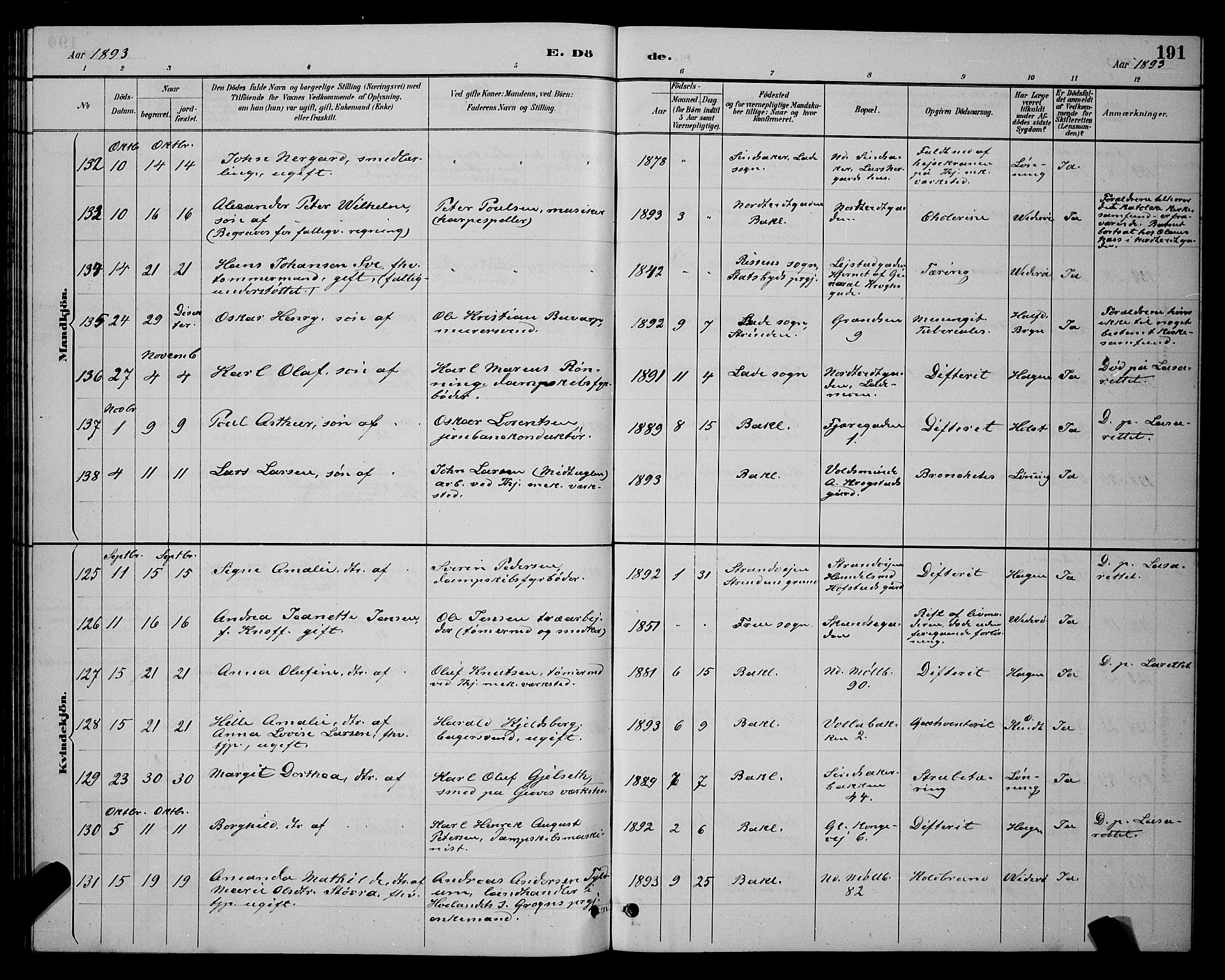 Ministerialprotokoller, klokkerbøker og fødselsregistre - Sør-Trøndelag, SAT/A-1456/604/L0223: Klokkerbok nr. 604C06, 1886-1897, s. 191