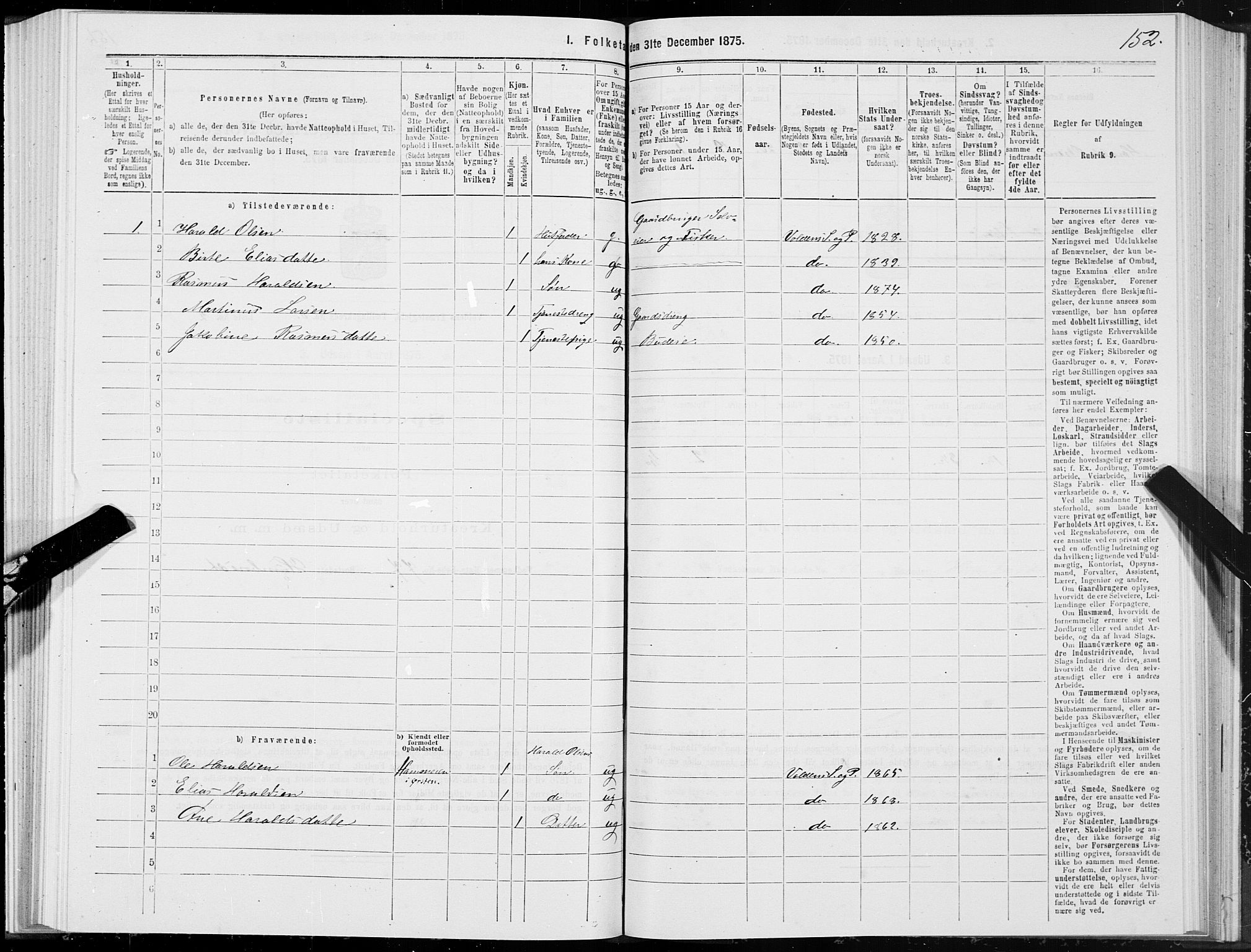 SAT, Folketelling 1875 for 1519P Volda prestegjeld, 1875, s. 5152