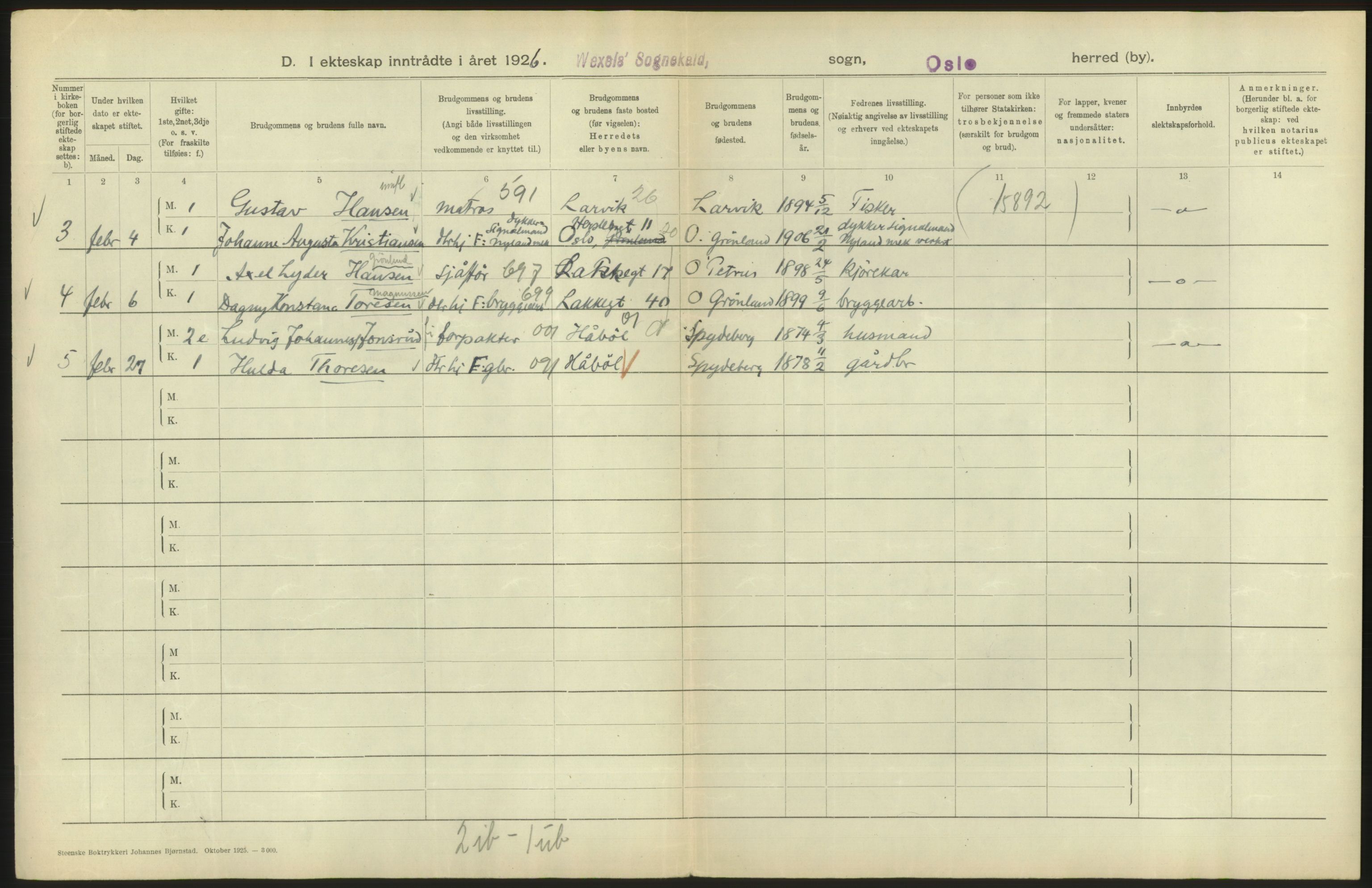 Statistisk sentralbyrå, Sosiodemografiske emner, Befolkning, AV/RA-S-2228/D/Df/Dfc/Dfcf/L0008: Oslo: Gifte, 1926, s. 774