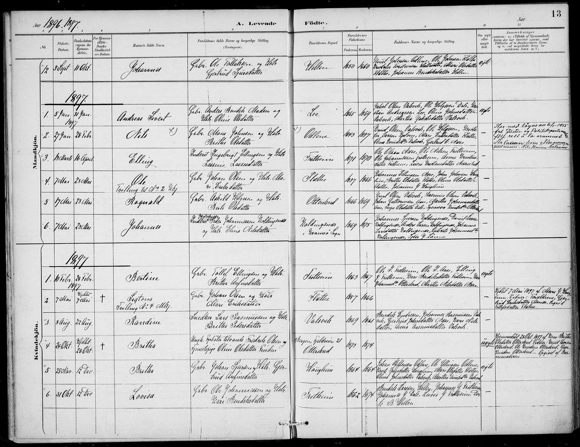 Vik sokneprestembete, AV/SAB-A-81501/H/Haa/Haac/L0002: Ministerialbok nr. C  2, 1891-1910, s. 13
