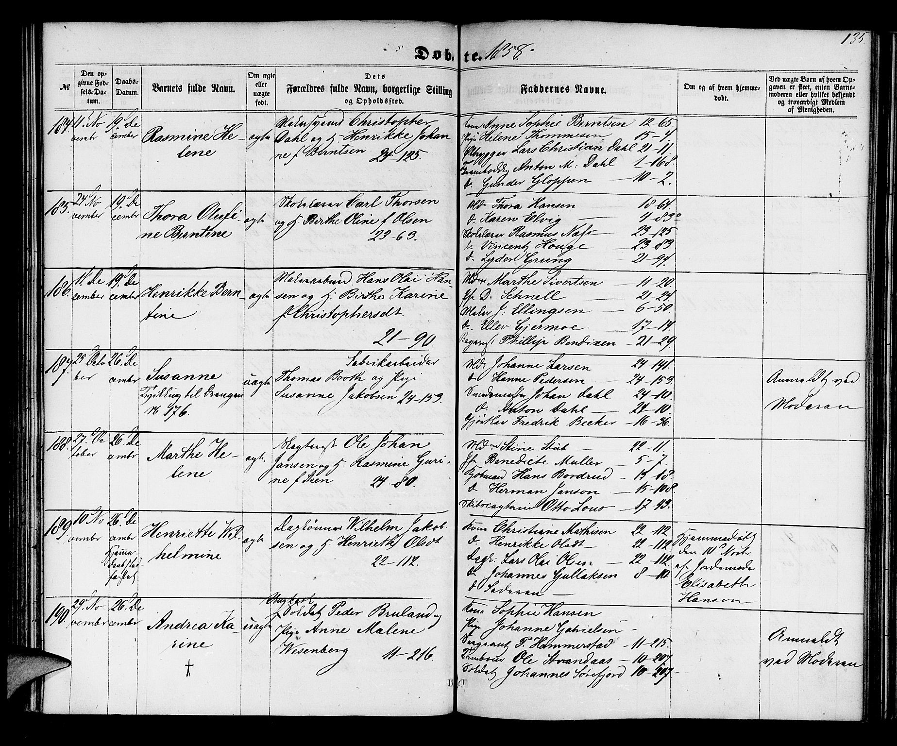 Korskirken sokneprestembete, AV/SAB-A-76101/H/Hab: Klokkerbok nr. B 4, 1858-1863, s. 135
