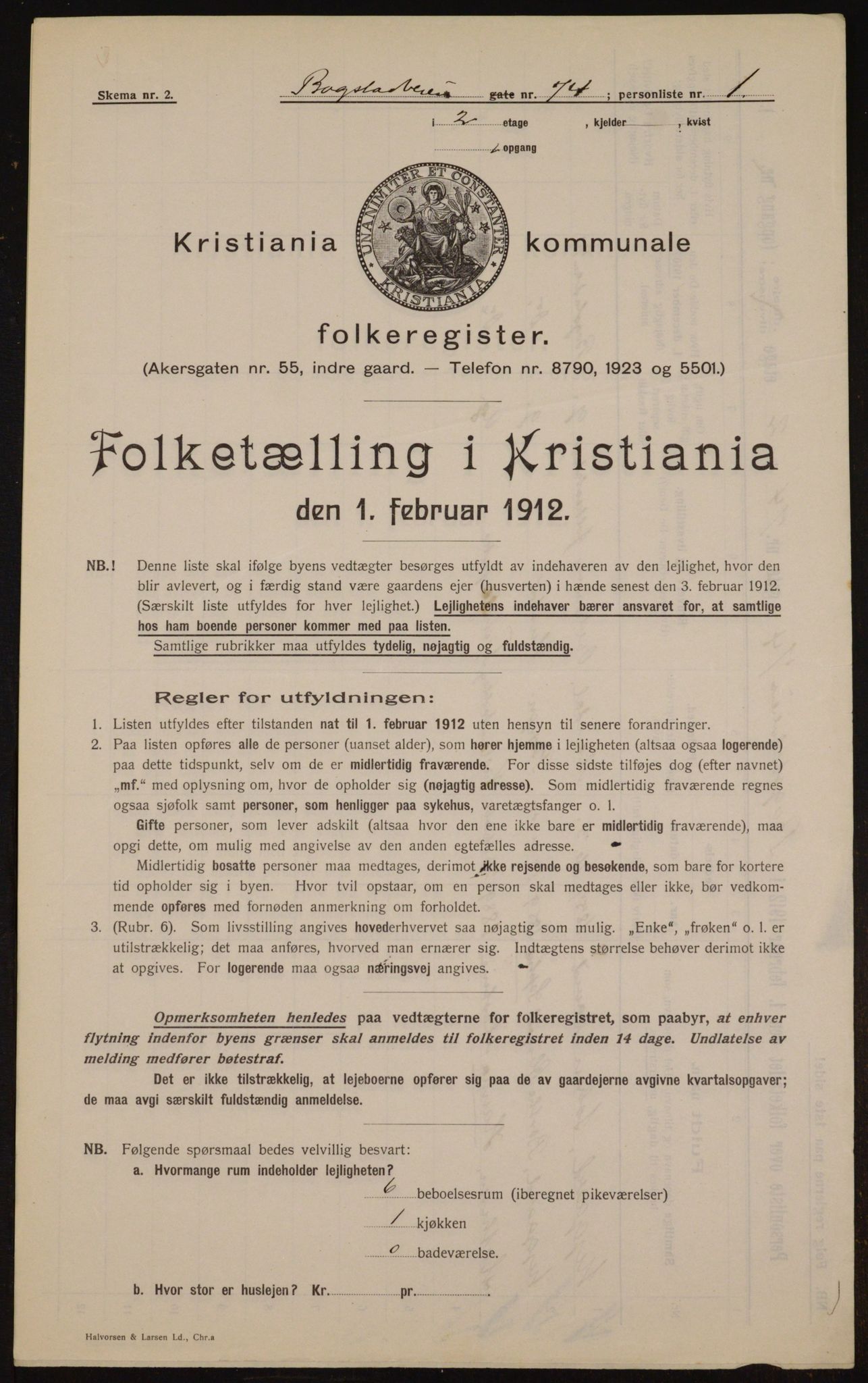 OBA, Kommunal folketelling 1.2.1912 for Kristiania, 1912, s. 7464