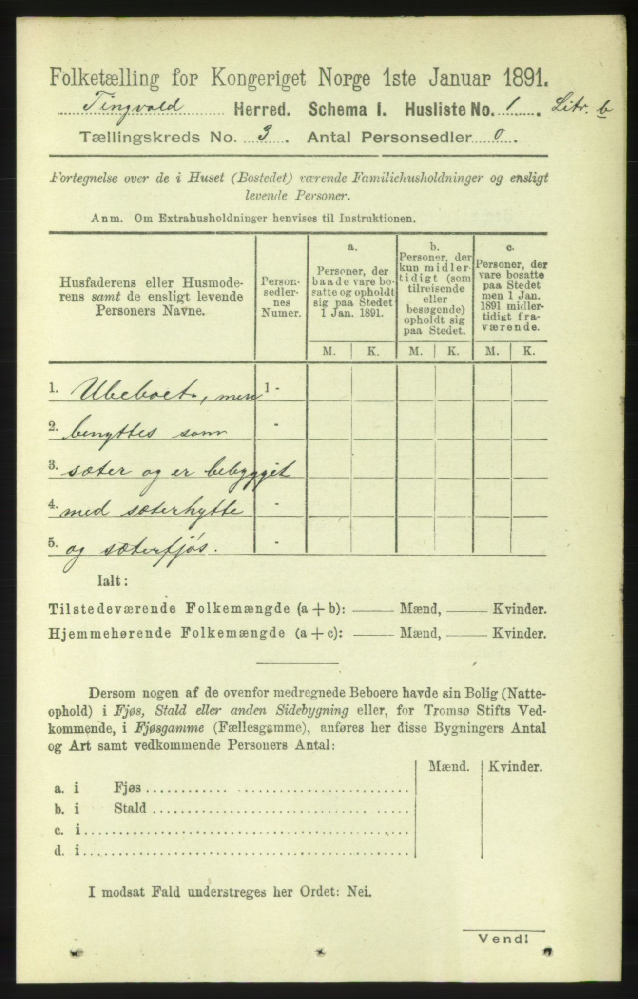 RA, Folketelling 1891 for 1560 Tingvoll herred, 1891, s. 905