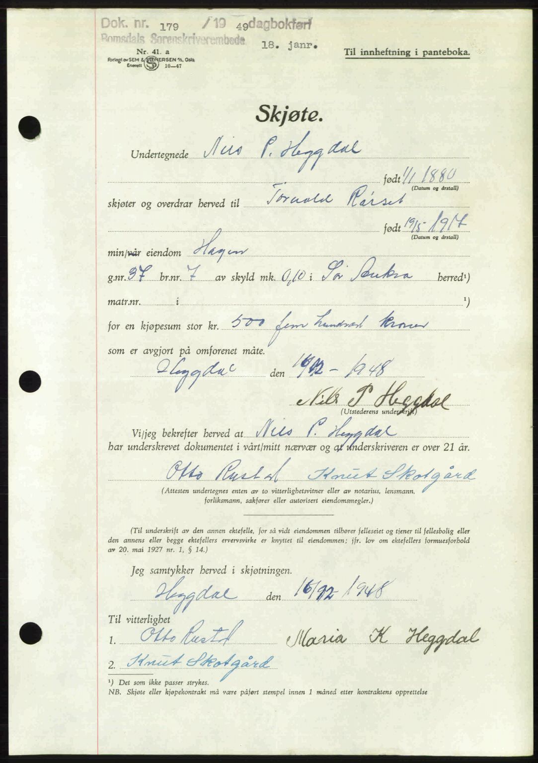 Romsdal sorenskriveri, AV/SAT-A-4149/1/2/2C: Pantebok nr. A28, 1948-1949, Dagboknr: 179/1949