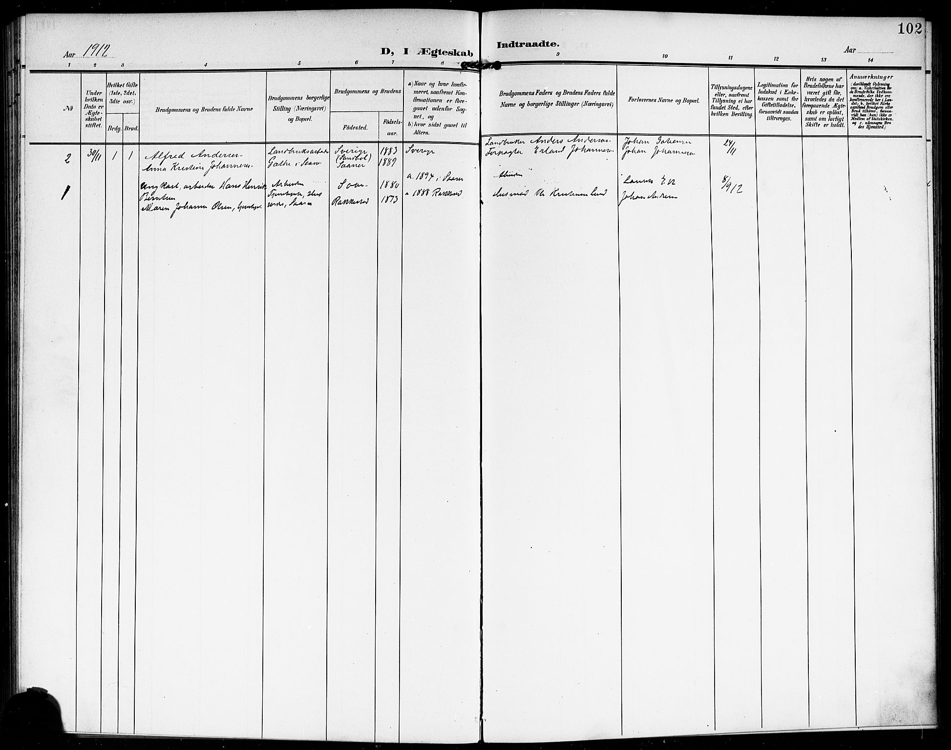 Vestby prestekontor Kirkebøker, AV/SAO-A-10893/G/Gb/L0002: Klokkerbok nr. II 2, 1903-1914, s. 102