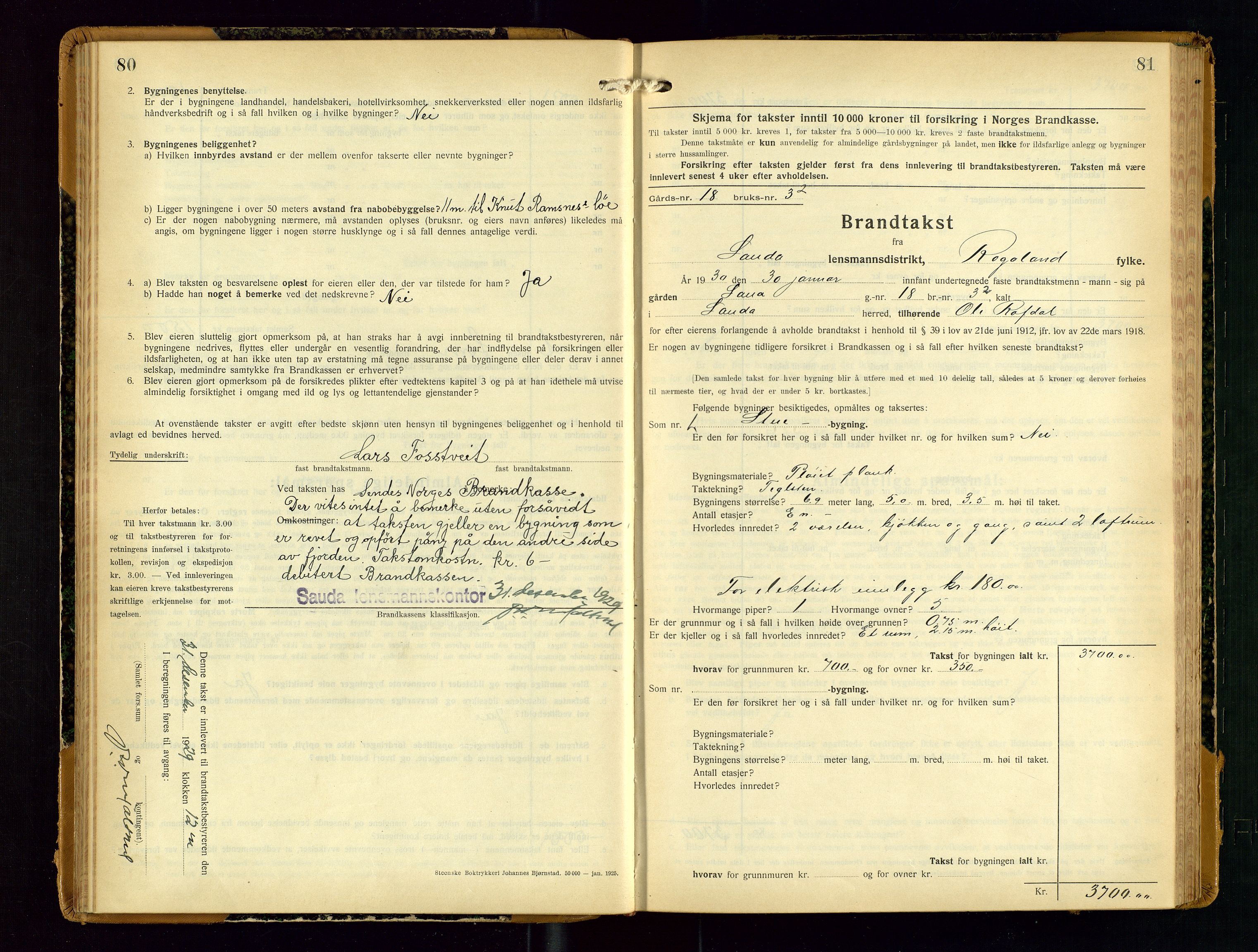 Sauda lensmannskontor, AV/SAST-A-100177/Gob/L0003: Branntakstprotokoll - skjematakst, 1928-1936, s. 80-81