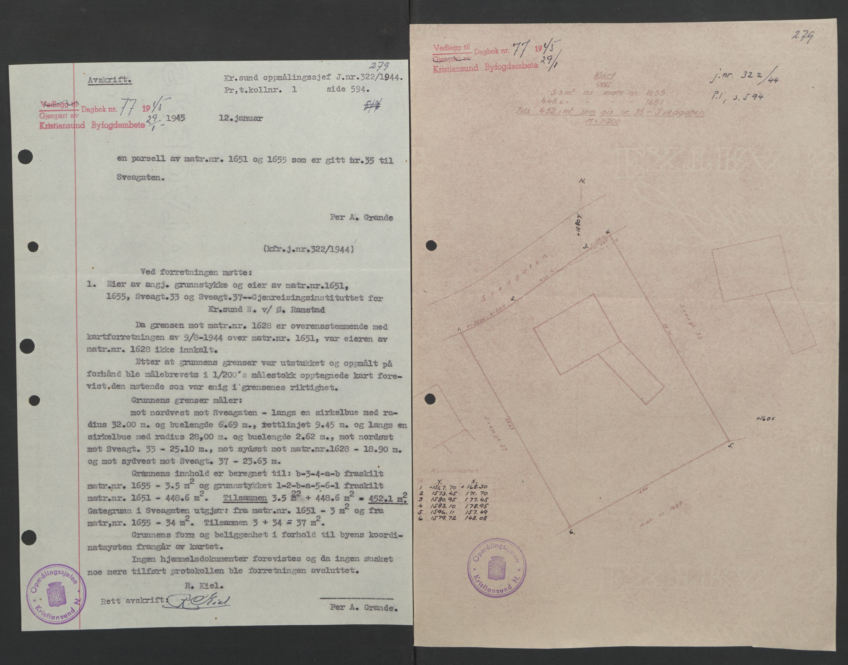 Kristiansund byfogd, AV/SAT-A-4587/A/27: Pantebok nr. 37, 1942-1945, Dagboknr: 77/1945