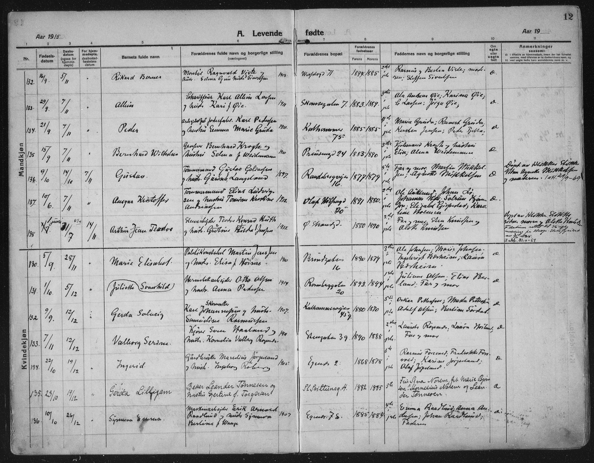 Domkirken sokneprestkontor, AV/SAST-A-101812/002/A/L0018: Ministerialbok nr. A 34, 1915-1929, s. 12