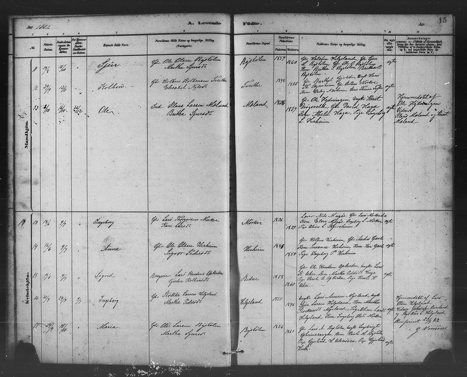 Vossestrand Sokneprestembete, AV/SAB-A-79101/H/Hab: Klokkerbok nr. B 3, 1880-1907, s. 15
