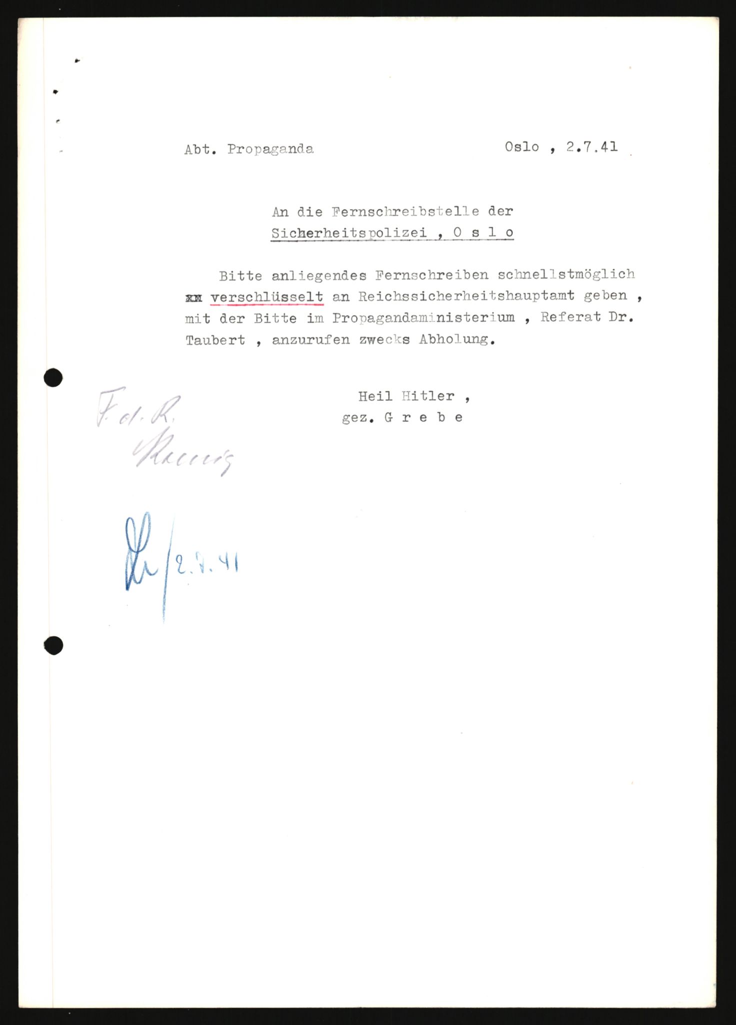 Forsvarets Overkommando. 2 kontor. Arkiv 11.4. Spredte tyske arkivsaker, AV/RA-RAFA-7031/D/Dar/Darb/L0009: Reichskommissariat - Hauptabteilung Volksaufklärung und Propaganda, 1940-1942, s. 137