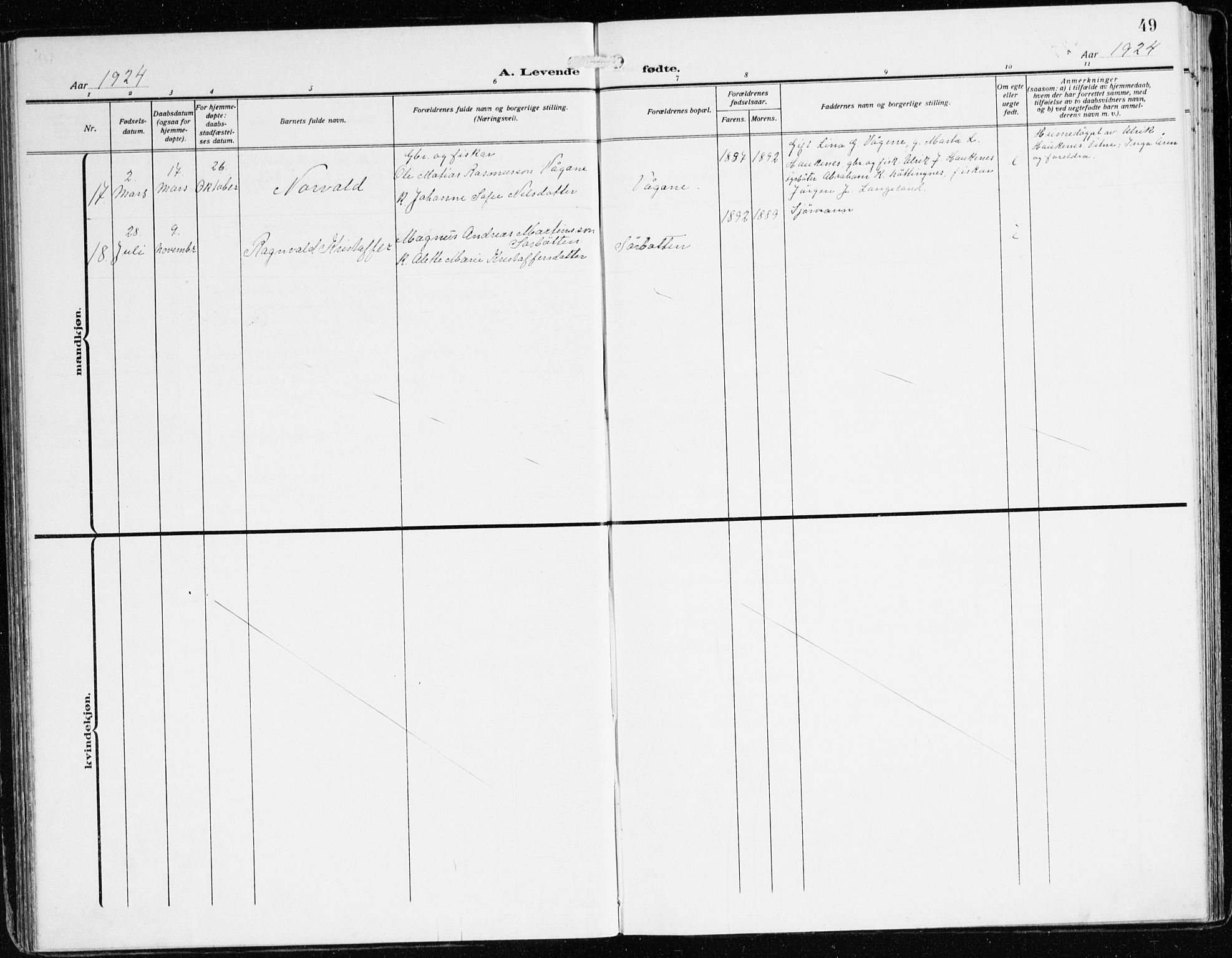 Bremanger sokneprestembete, AV/SAB-A-82201/H/Haa/Haab/L0003: Ministerialbok nr. B 3, 1908-1925, s. 49
