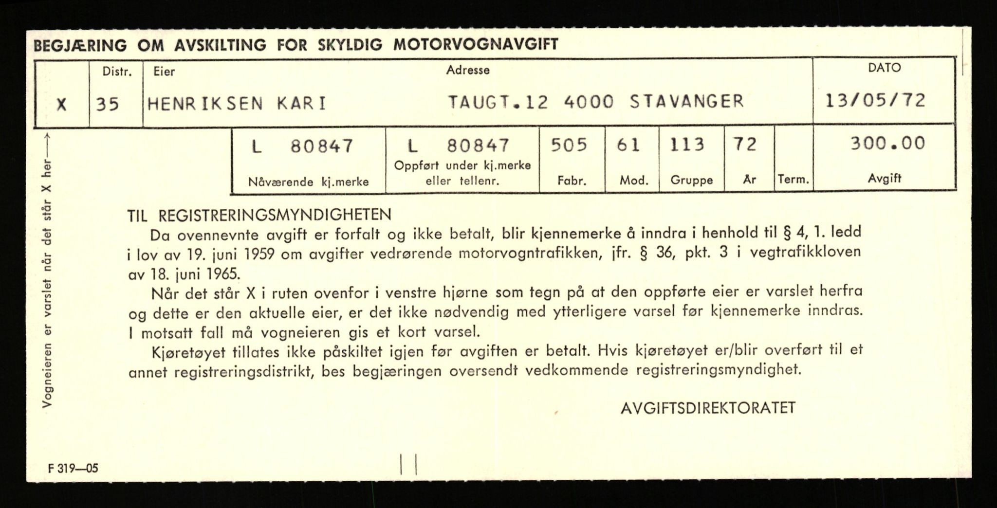 Stavanger trafikkstasjon, AV/SAST-A-101942/0/F/L0071: L-80500 - L-82199, 1930-1971, s. 609