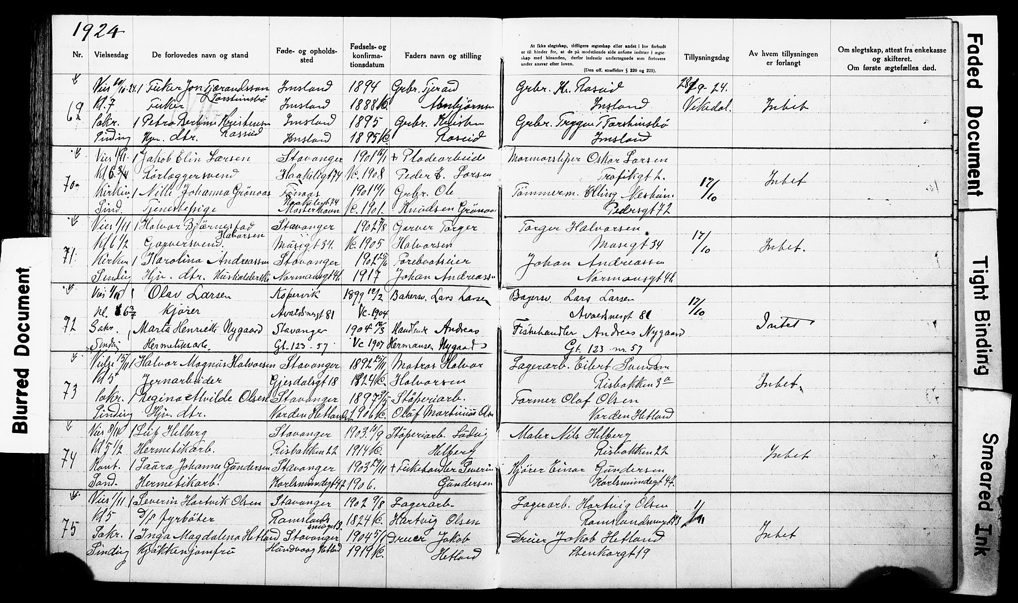 St. Johannes sokneprestkontor, AV/SAST-A-101814/001/70/705BA/L0003: Lysningsprotokoll nr. 3, 1916-1928