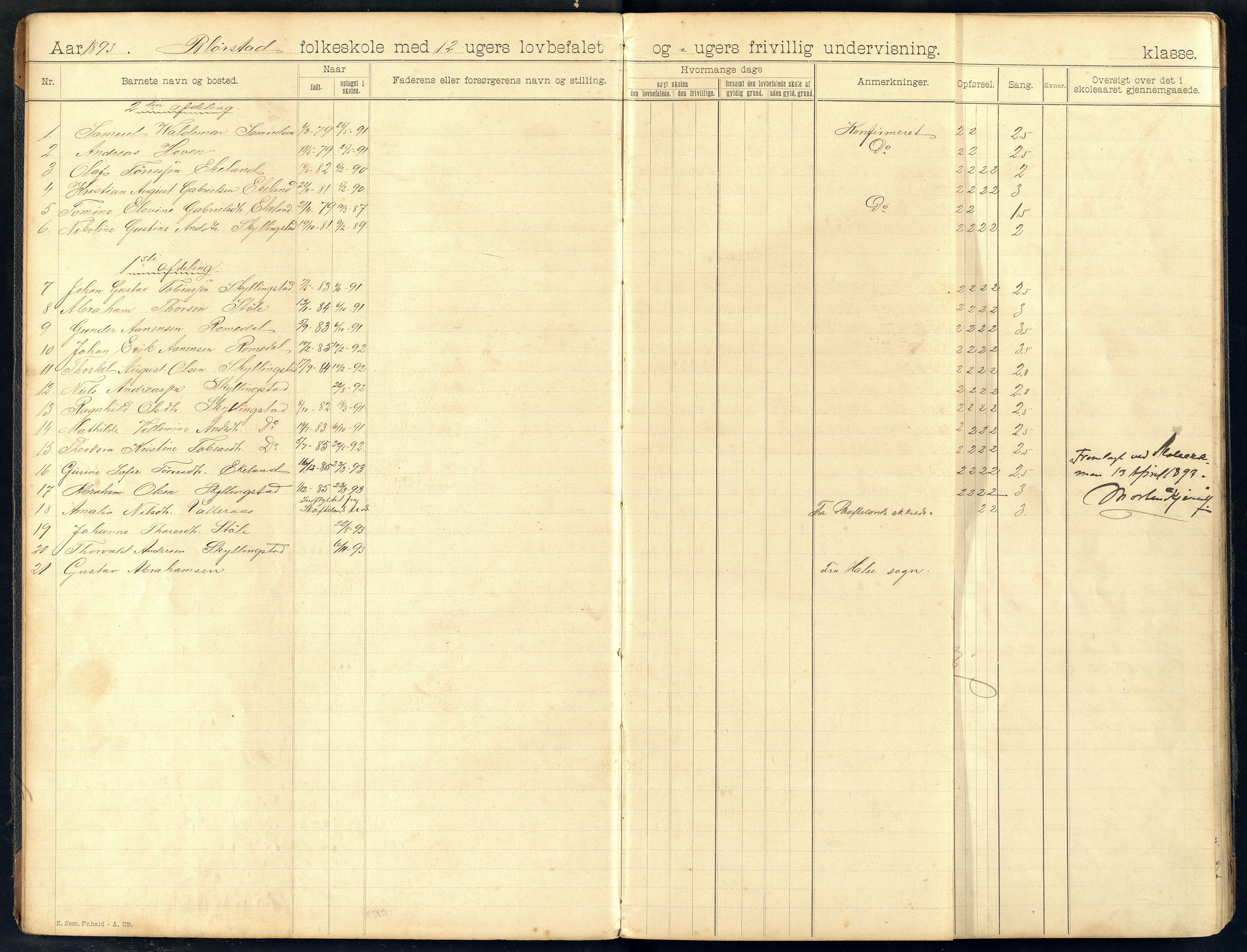 Sør-Audnedal kommune - Fasseland Skole, ARKSOR/1029SØ551/G/L0001: Skoleprotokoll, 1892-1915