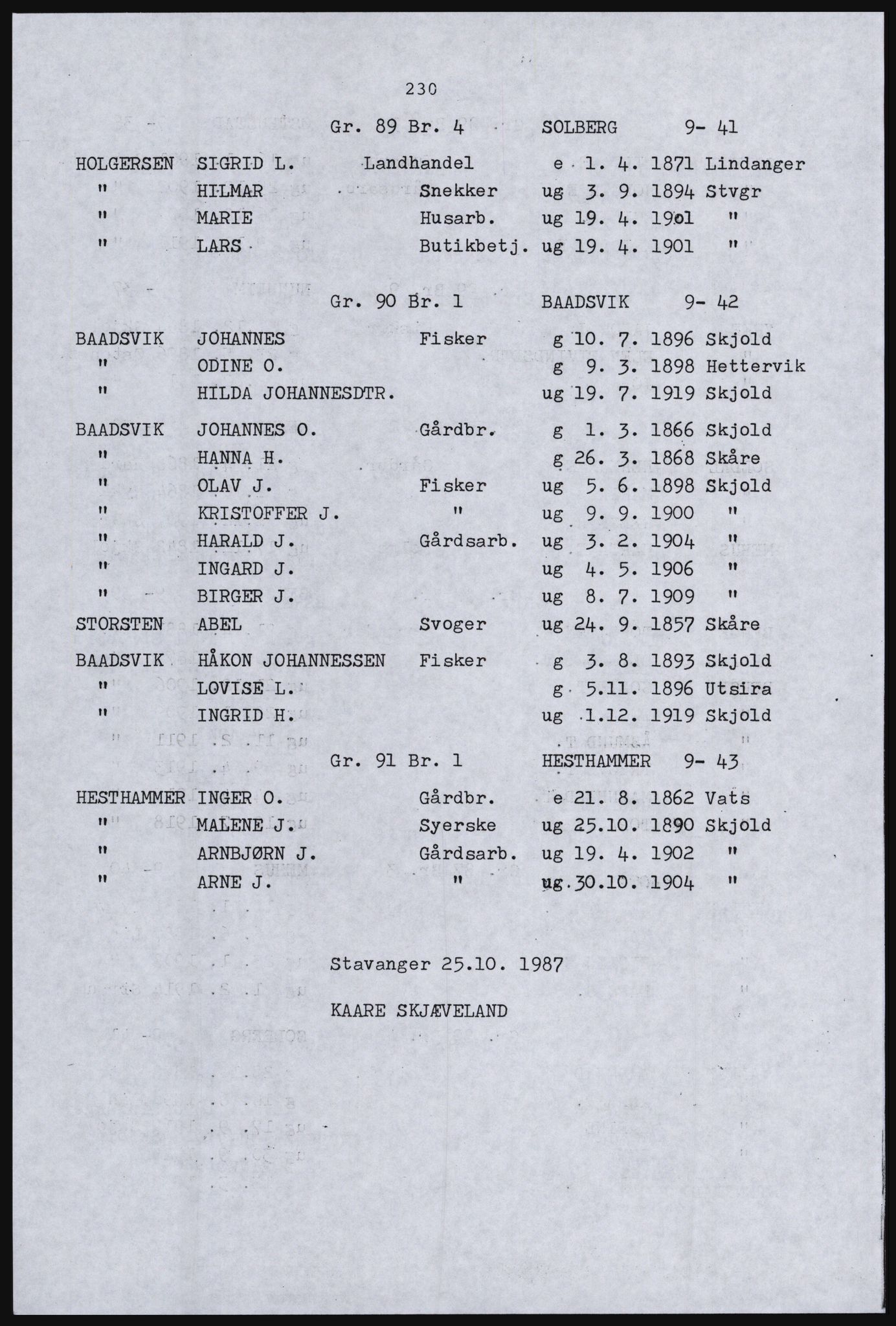 SAST, Avskrift av folketellingen 1920 for Nordfylket (Rogaland), 1920, s. 246