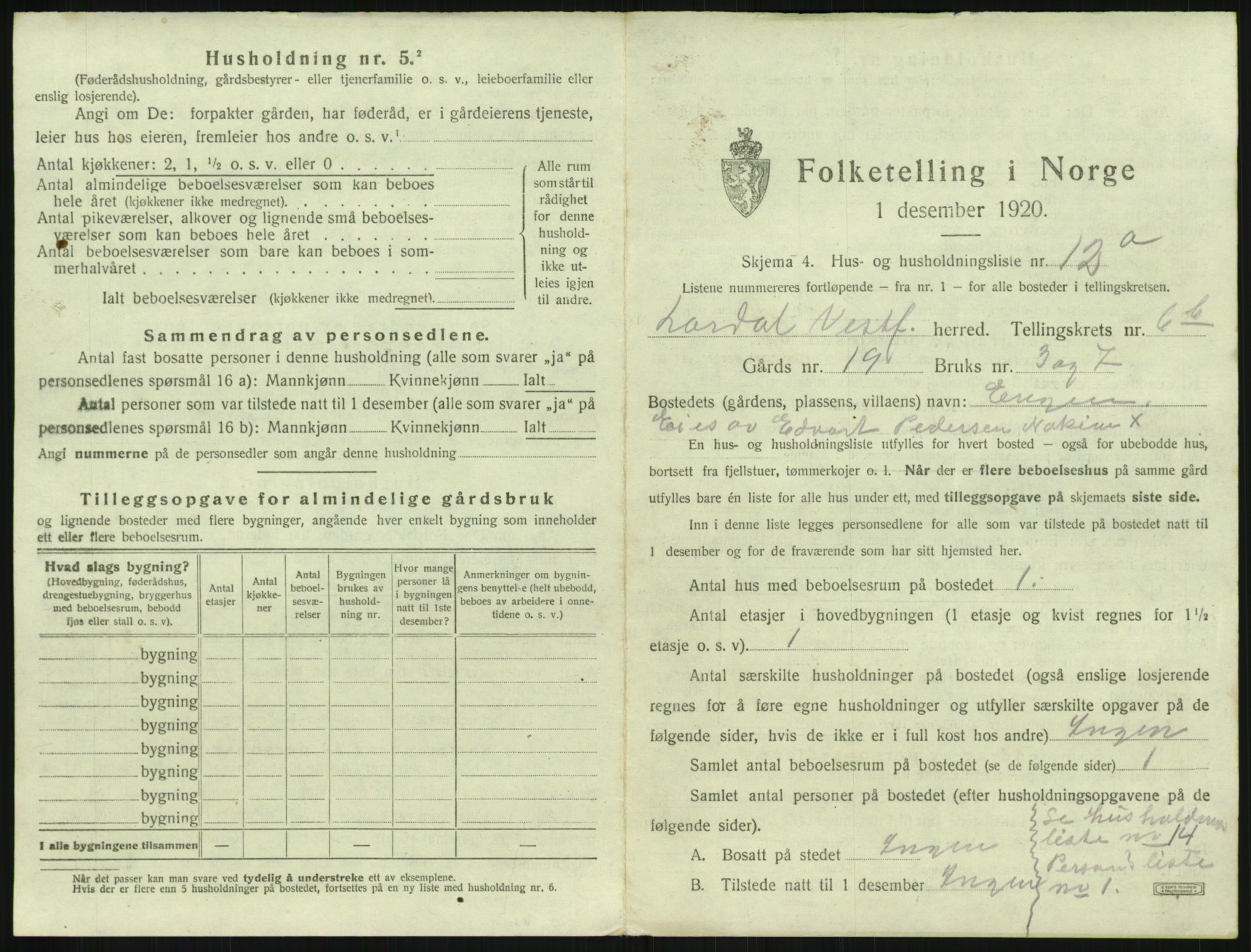 SAKO, Folketelling 1920 for 0728 Lardal herred, 1920, s. 941