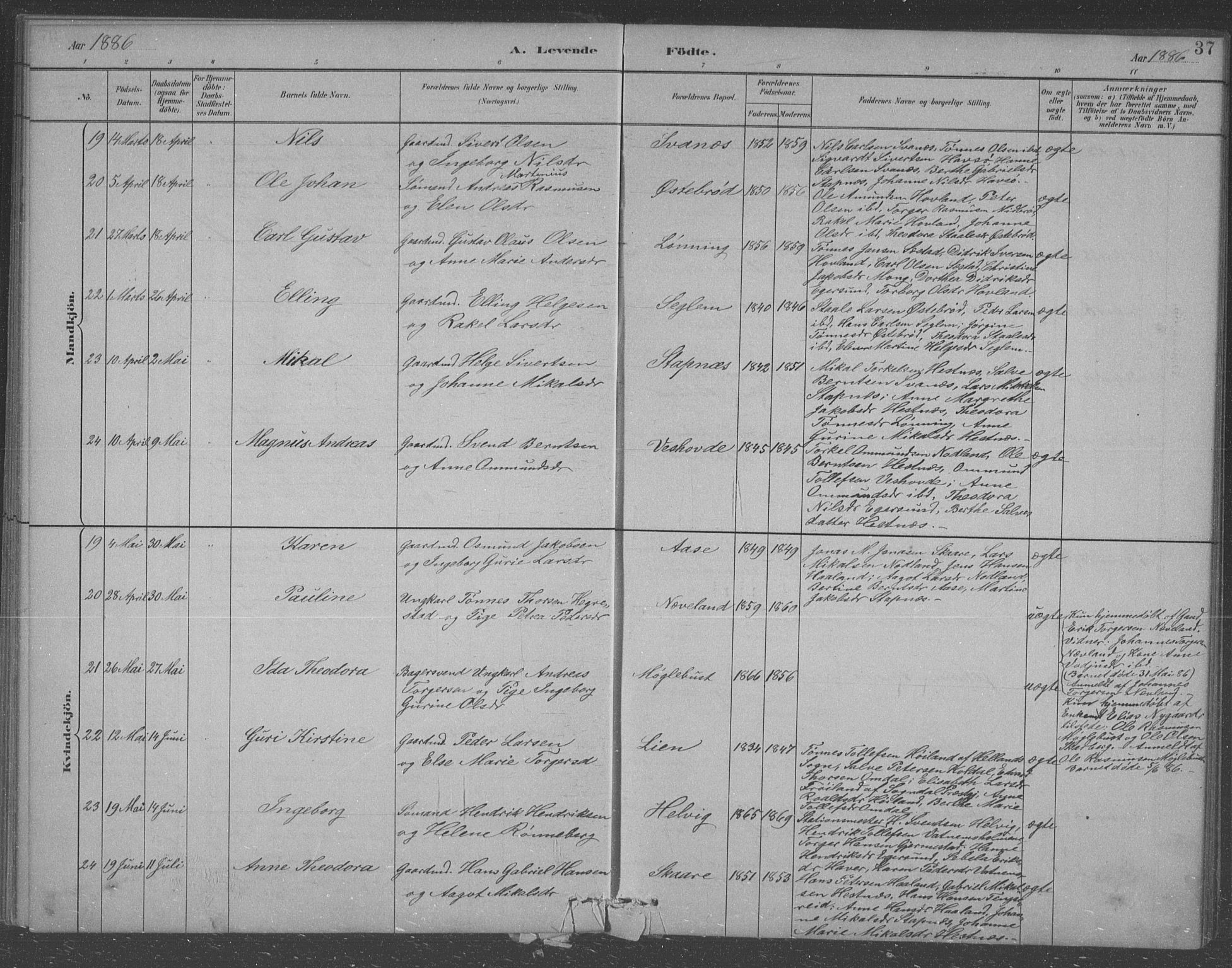 Eigersund sokneprestkontor, AV/SAST-A-101807/S09/L0007: Klokkerbok nr. B 7, 1882-1892, s. 37