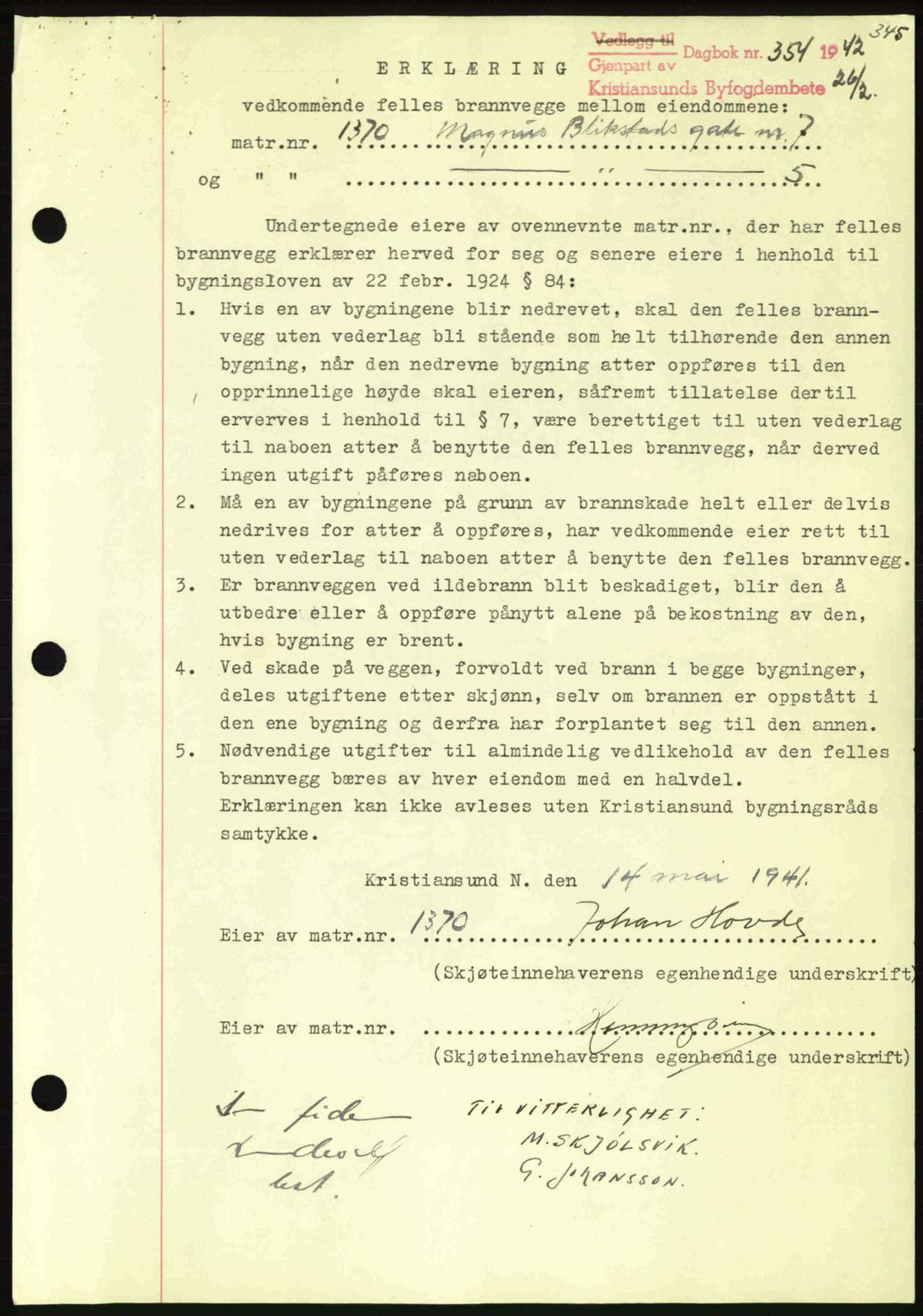 Kristiansund byfogd, AV/SAT-A-4587/A/27: Pantebok nr. 35, 1941-1942, Dagboknr: 354/1942