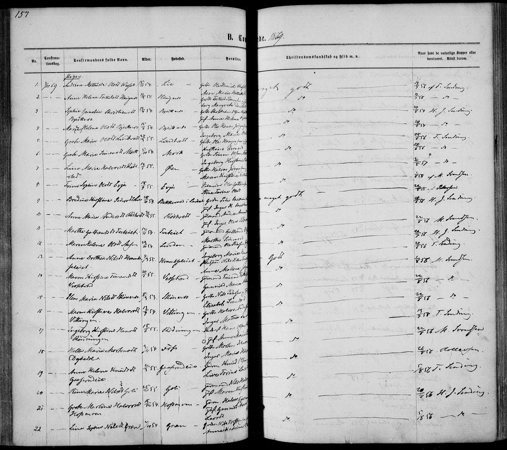 Sandsvær kirkebøker, AV/SAKO-A-244/F/Fa/L0007: Ministerialbok nr. I 7, 1869-1877, s. 157