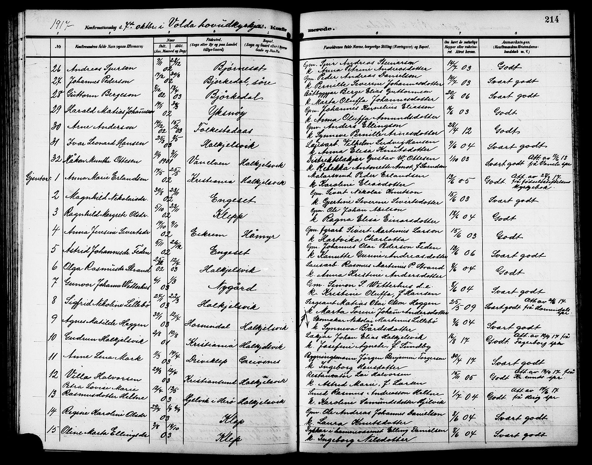 Ministerialprotokoller, klokkerbøker og fødselsregistre - Møre og Romsdal, AV/SAT-A-1454/511/L0159: Klokkerbok nr. 511C05, 1902-1920, s. 214