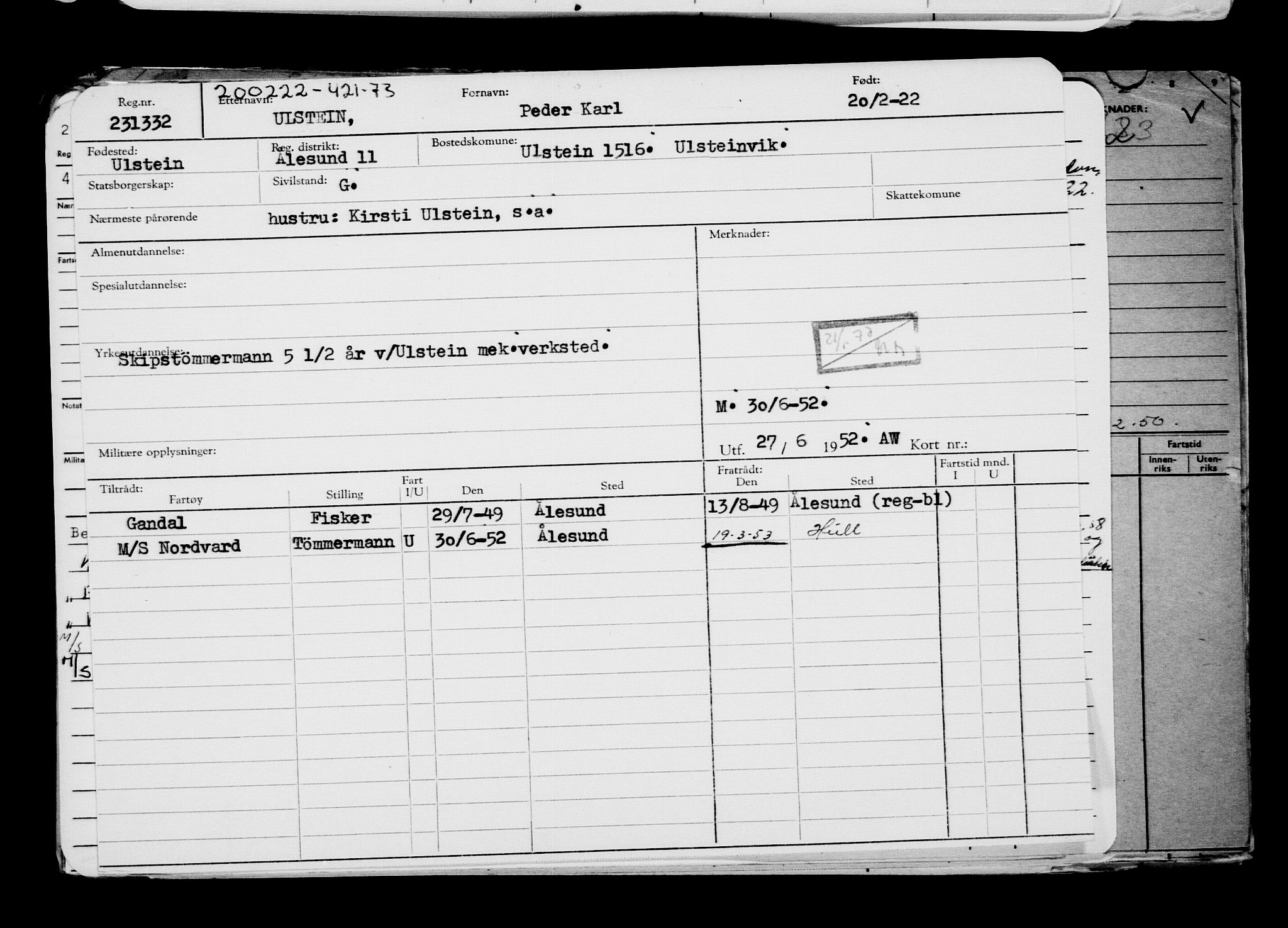 Direktoratet for sjømenn, AV/RA-S-3545/G/Gb/L0203: Hovedkort, 1922, s. 256