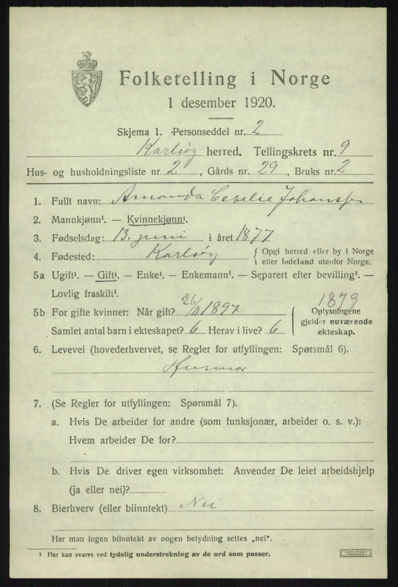 SATØ, Folketelling 1920 for 1936 Karlsøy herred, 1920, s. 3330