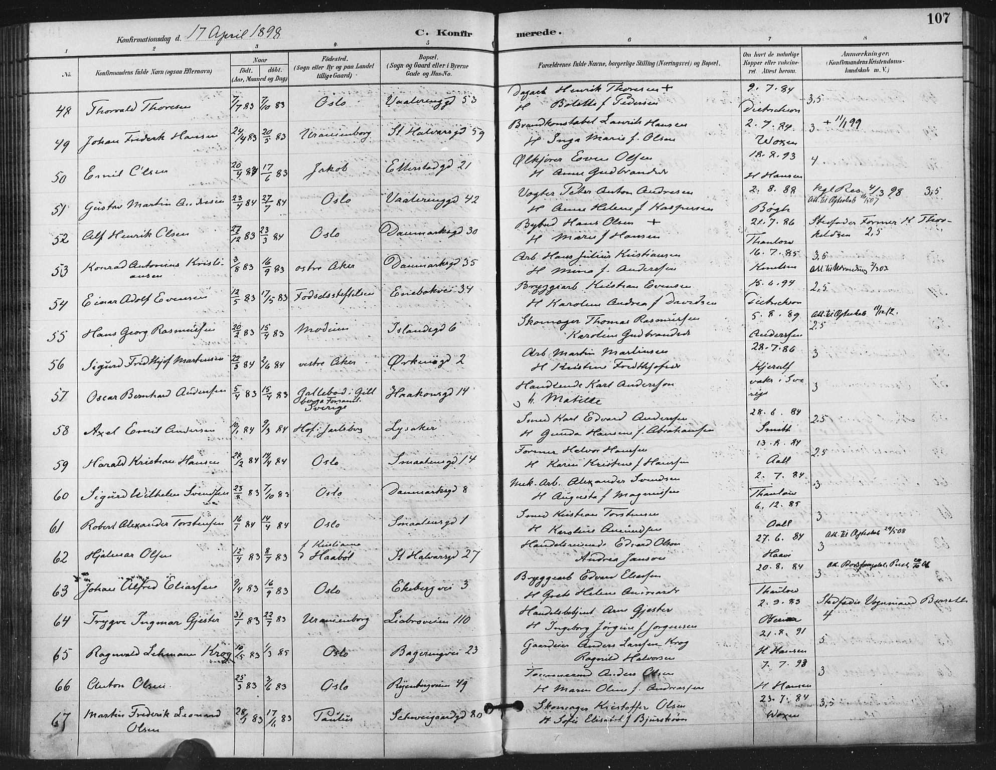 Gamlebyen prestekontor Kirkebøker, AV/SAO-A-10884/F/Fa/L0008: Ministerialbok nr. 8, 1891-1908, s. 107