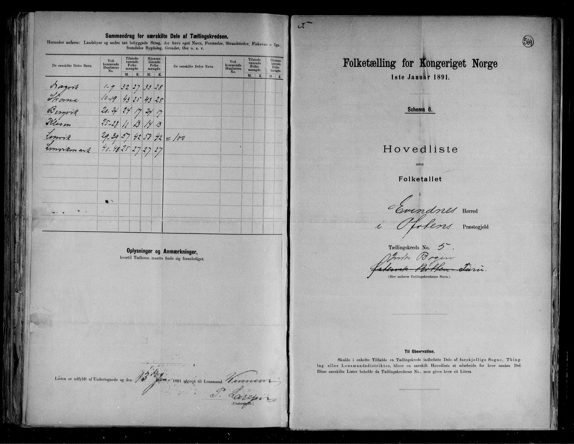 RA, Folketelling 1891 for 1853 Evenes herred, 1891, s. 13