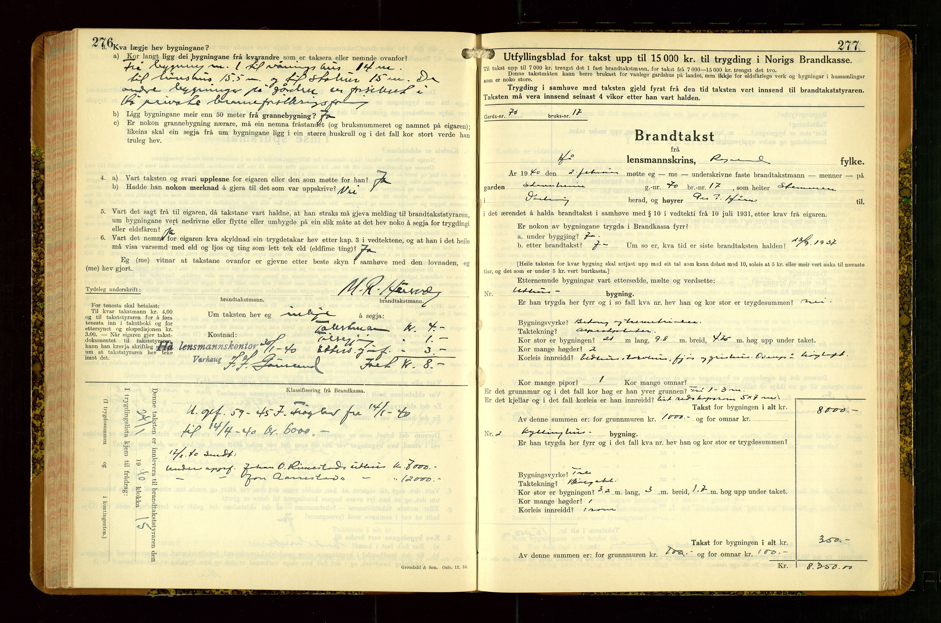 Hå lensmannskontor, SAST/A-100456/Goa/L0007: Takstprotokoll (skjema), 1938-1949, s. 276-277