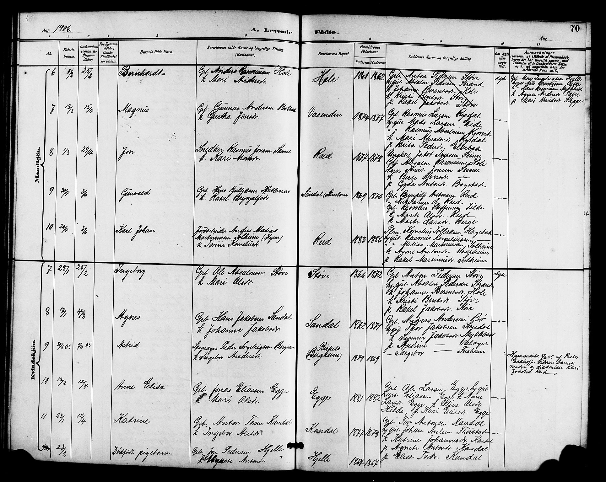 Gloppen sokneprestembete, AV/SAB-A-80101/H/Hab/Habc/L0002: Klokkerbok nr. C 2, 1896-1910, s. 70