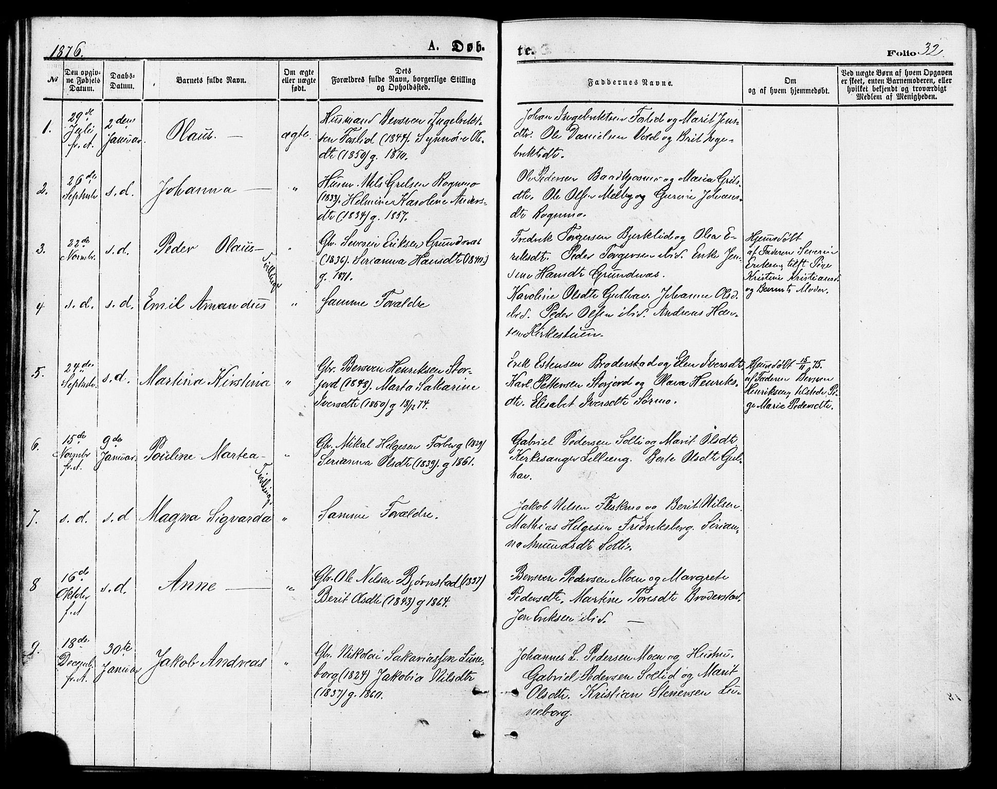 Målselv sokneprestembete, AV/SATØ-S-1311/G/Ga/Gaa/L0005kirke: Ministerialbok nr. 5, 1872-1884, s. 32