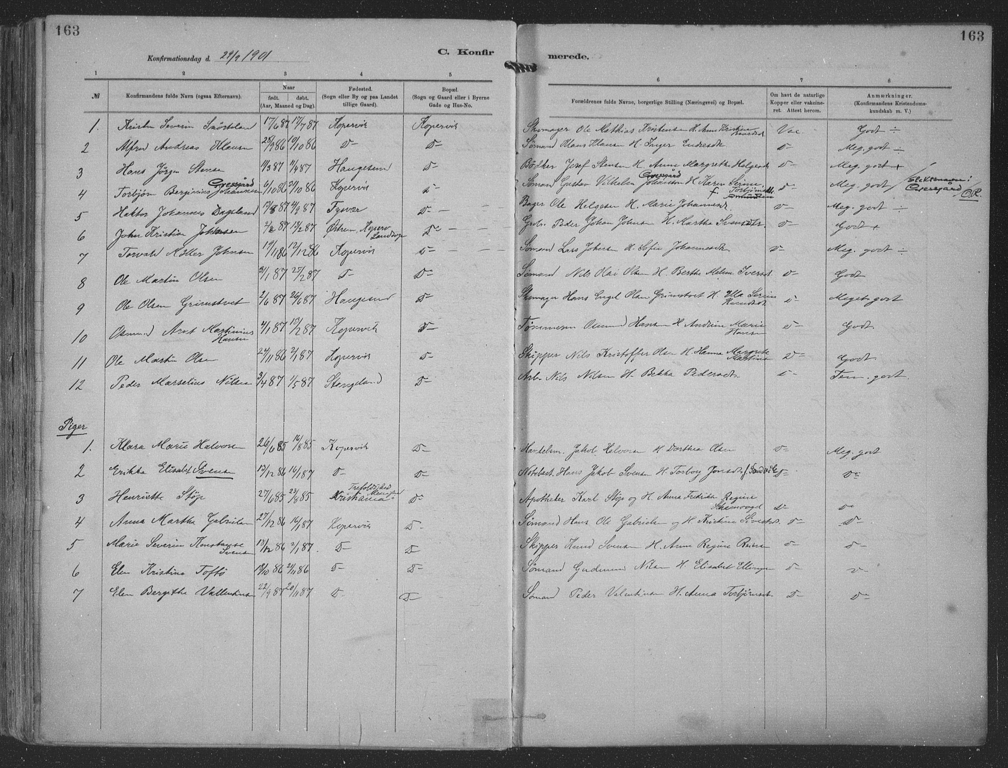 Kopervik sokneprestkontor, AV/SAST-A-101850/H/Ha/Haa/L0001: Ministerialbok nr. A 1, 1880-1919, s. 163
