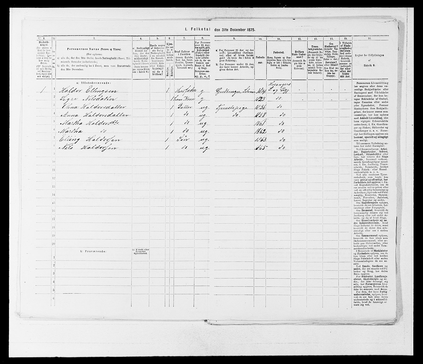 SAB, Folketelling 1875 for 1253P Hosanger prestegjeld, 1875, s. 158