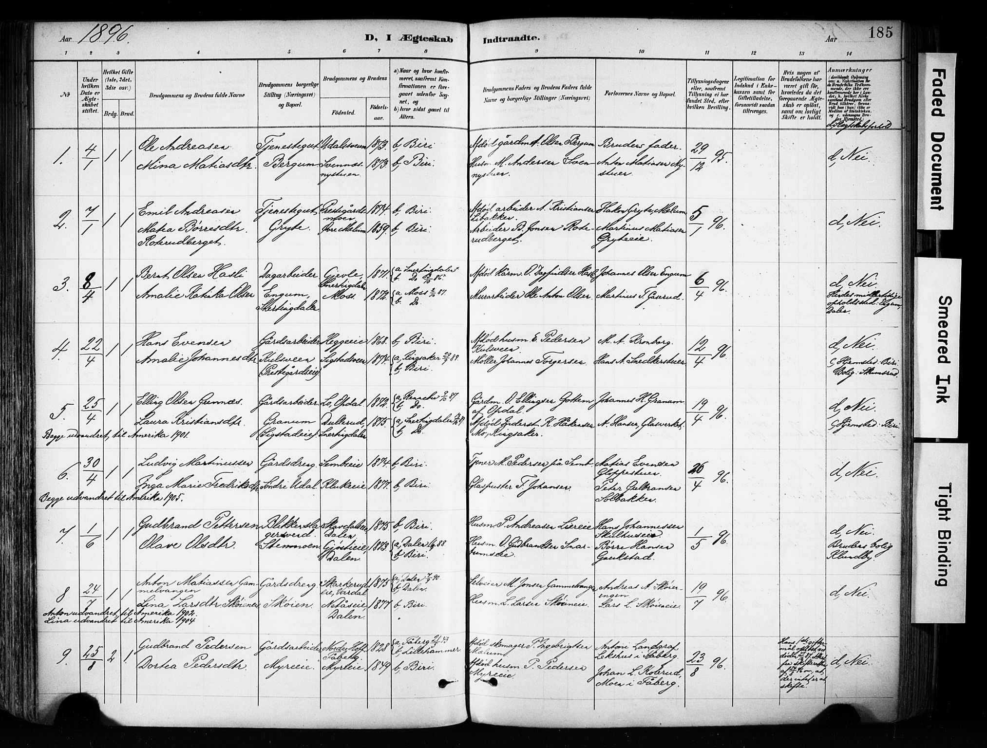 Biri prestekontor, AV/SAH-PREST-096/H/Ha/Haa/L0009: Ministerialbok nr. 9, 1887-1900, s. 185