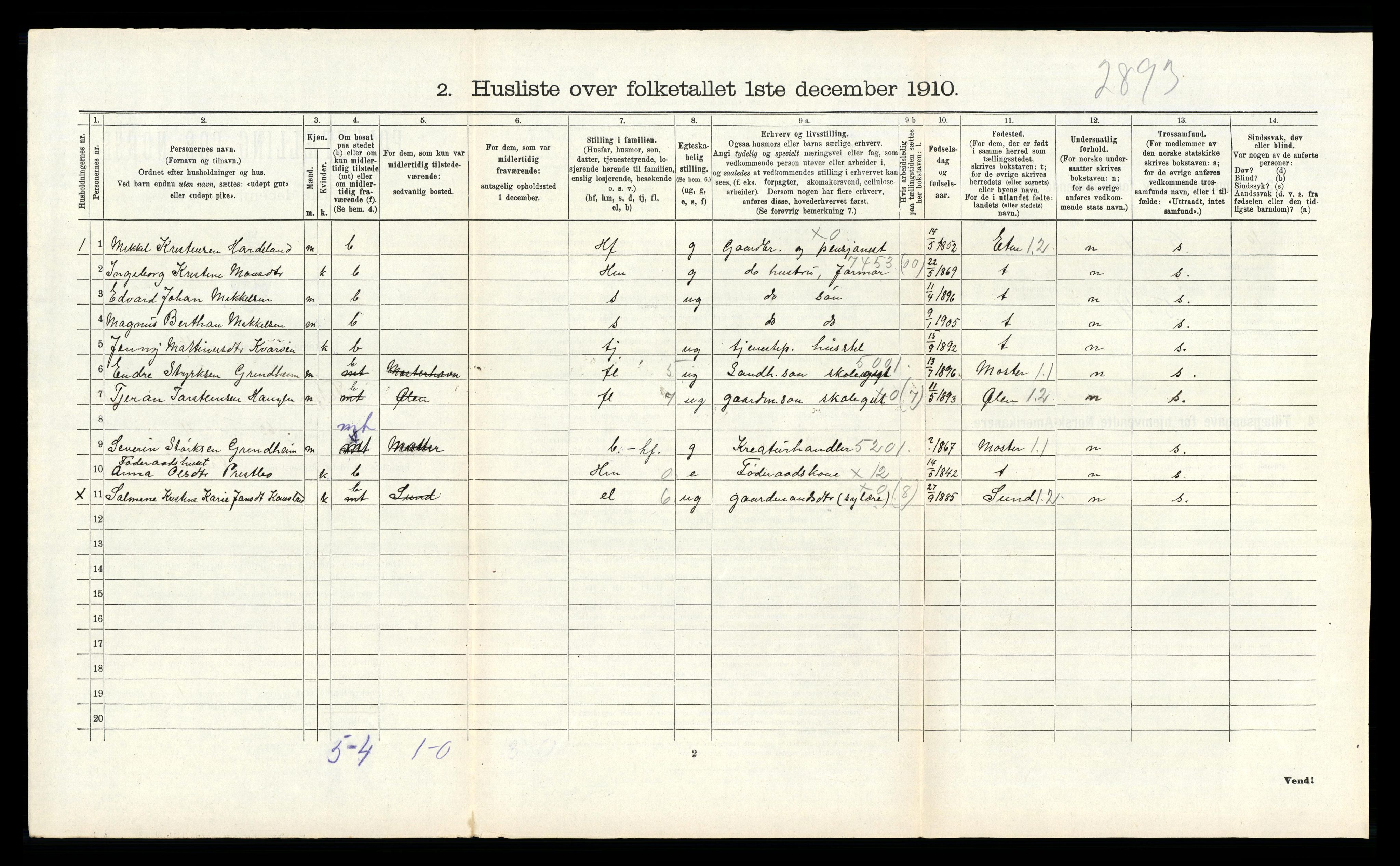 RA, Folketelling 1910 for 1222 Fitjar herred, 1910, s. 742