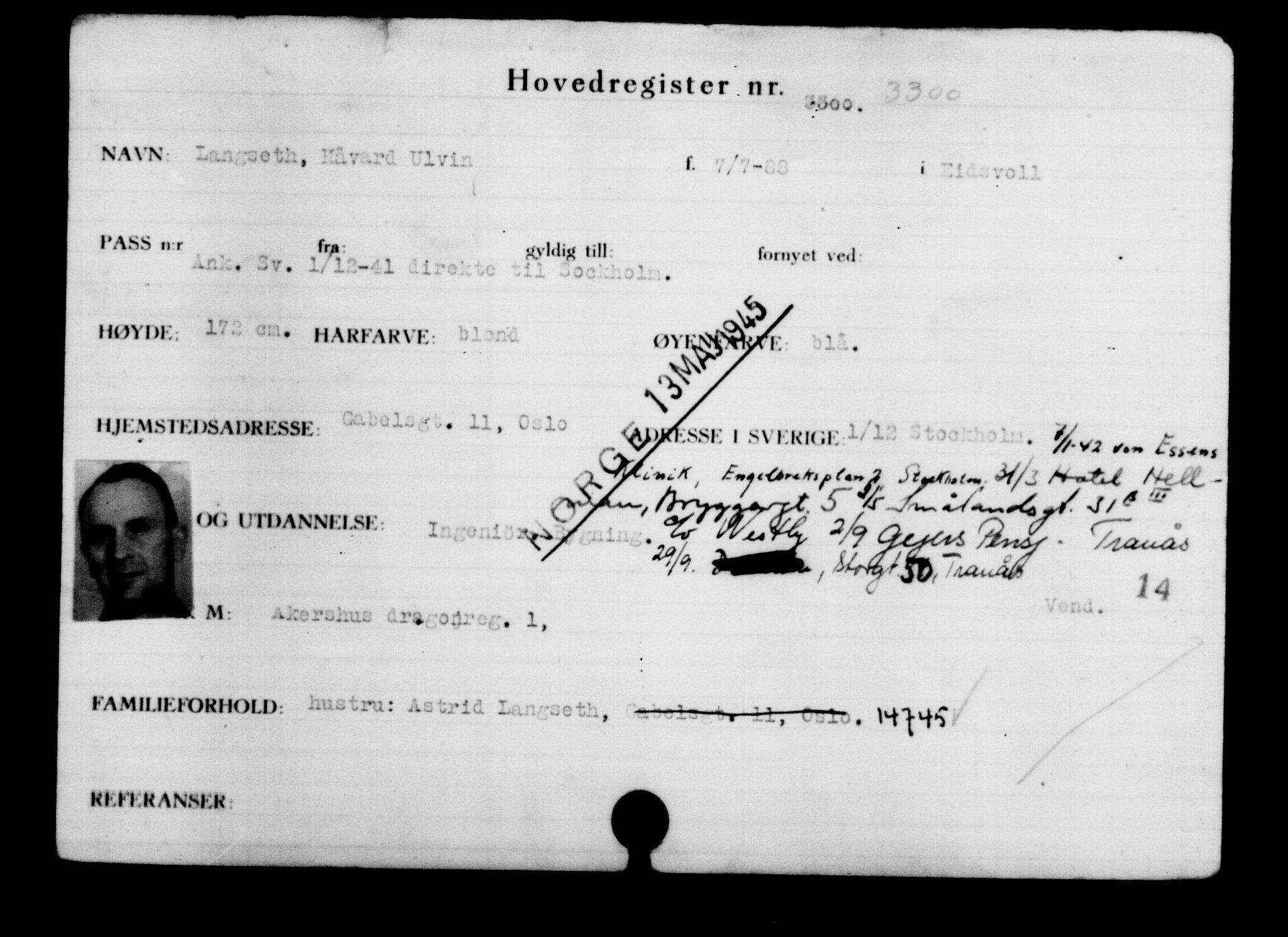 Utenriksstasjonene, Legasjonen i Stockholm, Flyktningkontoret, AV/RA-S-6753/V/Va/L0003: Kjesäterkartoteket, flyktninger med registreringsnr. 2001-3495, 1940-1945, s. 1782