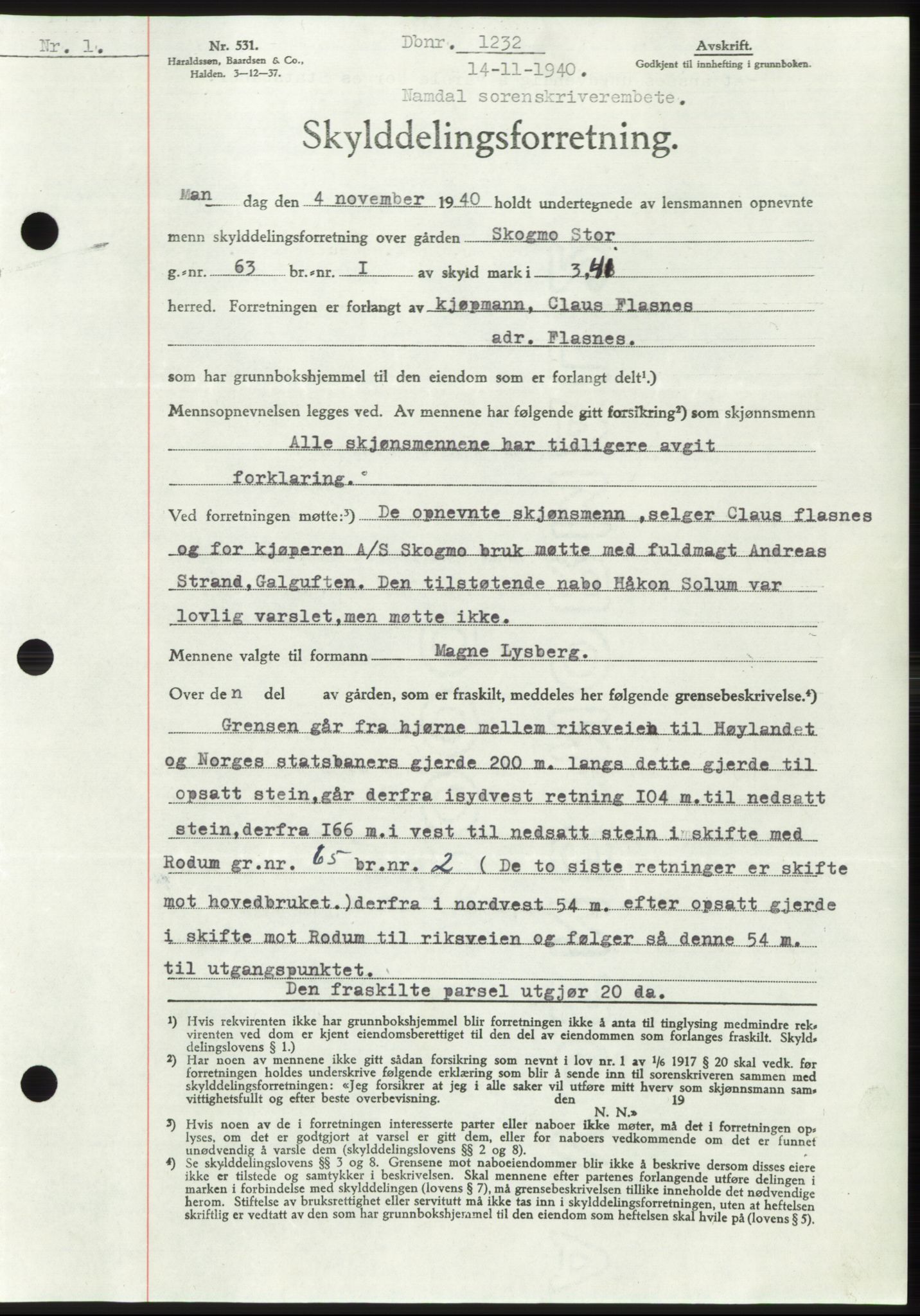 Namdal sorenskriveri, SAT/A-4133/1/2/2C: Pantebok nr. -, 1940-1941, Tingl.dato: 14.11.1940