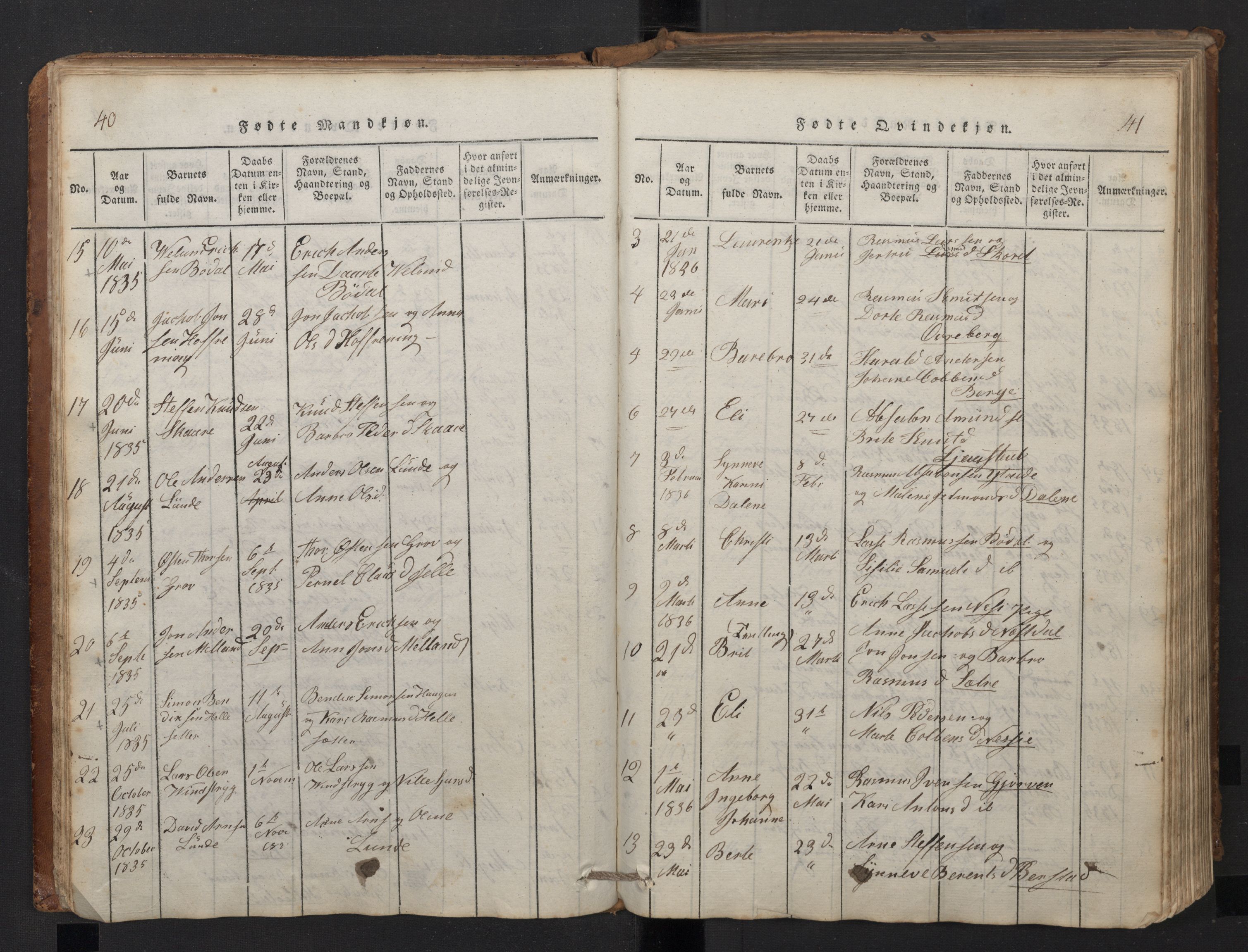 Stryn Sokneprestembete, SAB/A-82501: Klokkerbok nr. A 1, 1816-1844, s. 40-41