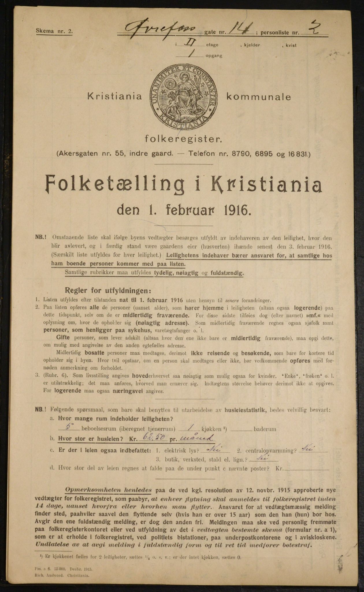 OBA, Kommunal folketelling 1.2.1916 for Kristiania, 1916, s. 133477