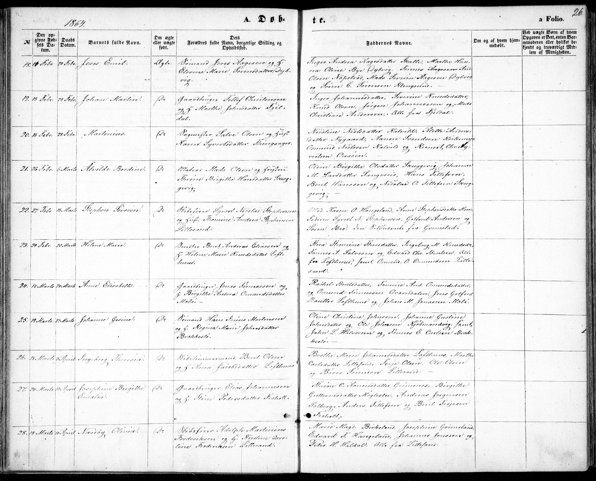 Vestre Moland sokneprestkontor, AV/SAK-1111-0046/F/Fb/Fbb/L0004: Klokkerbok nr. B 4, 1861-1872, s. 26