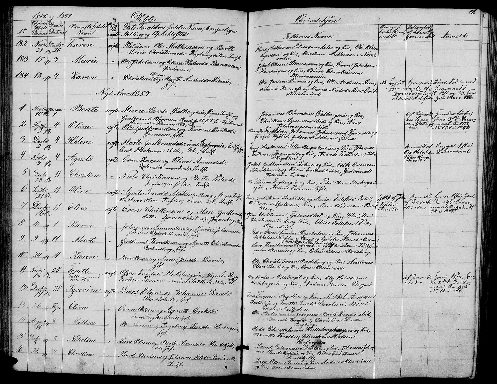 Ringsaker prestekontor, AV/SAH-PREST-014/L/La/L0006: Klokkerbok nr. 6, 1851-1860, s. 141