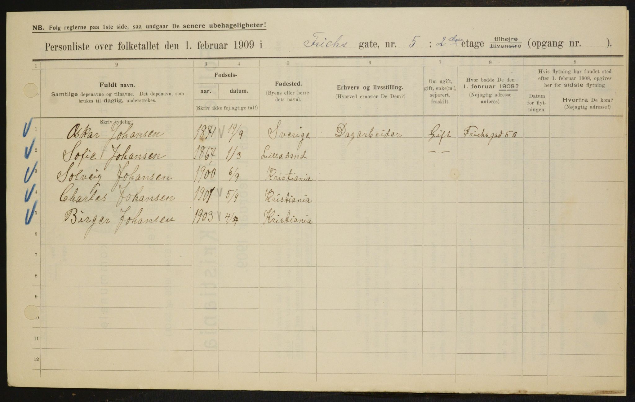 OBA, Kommunal folketelling 1.2.1909 for Kristiania kjøpstad, 1909, s. 24363