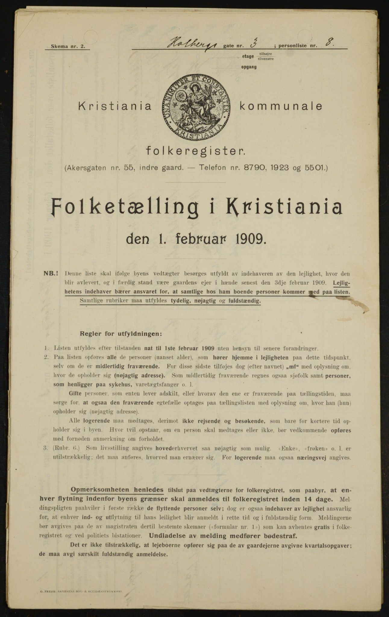 OBA, Kommunal folketelling 1.2.1909 for Kristiania kjøpstad, 1909, s. 36495