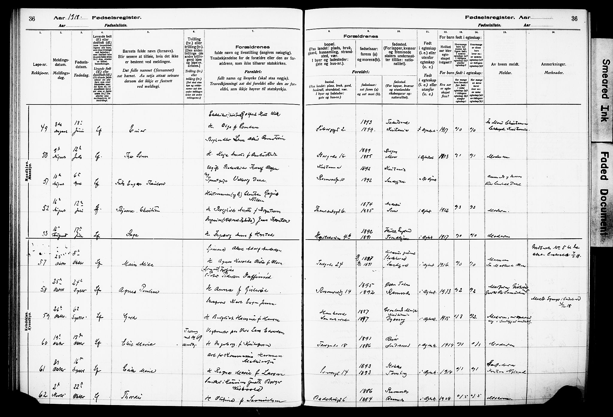 Sandefjord kirkebøker, AV/SAKO-A-315/J/Ja/L0001: Fødselsregister nr. 1, 1916-1932, s. 36