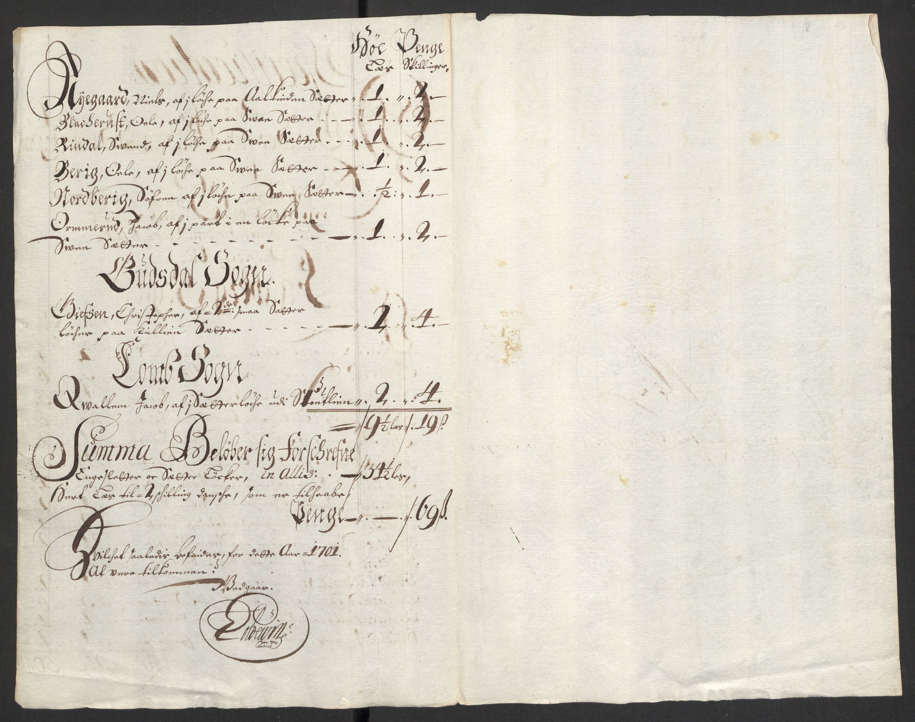 Rentekammeret inntil 1814, Reviderte regnskaper, Fogderegnskap, RA/EA-4092/R17/L1174: Fogderegnskap Gudbrandsdal, 1701, s. 36