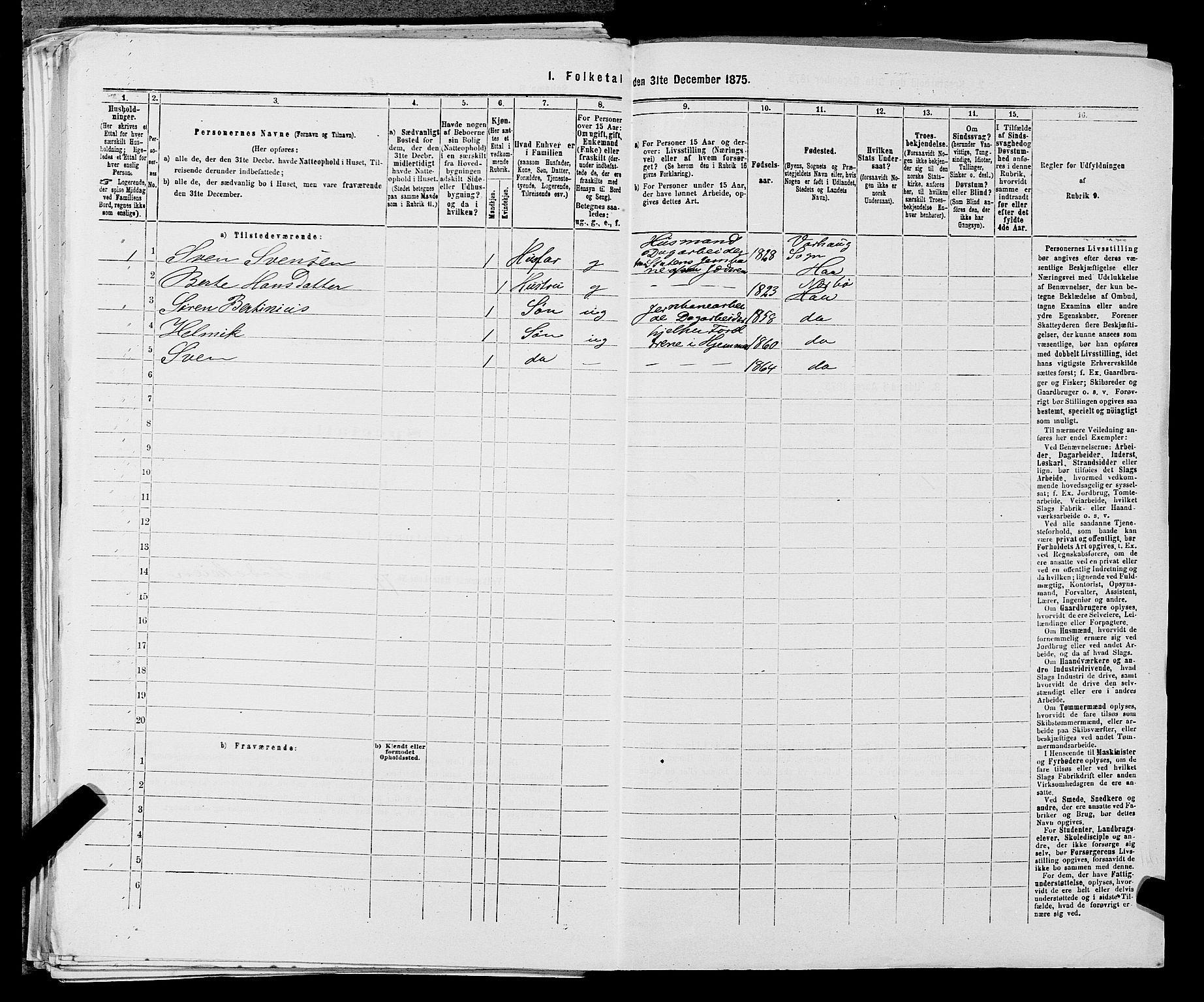 SAST, Folketelling 1875 for 1119P Hå prestegjeld, 1875, s. 316